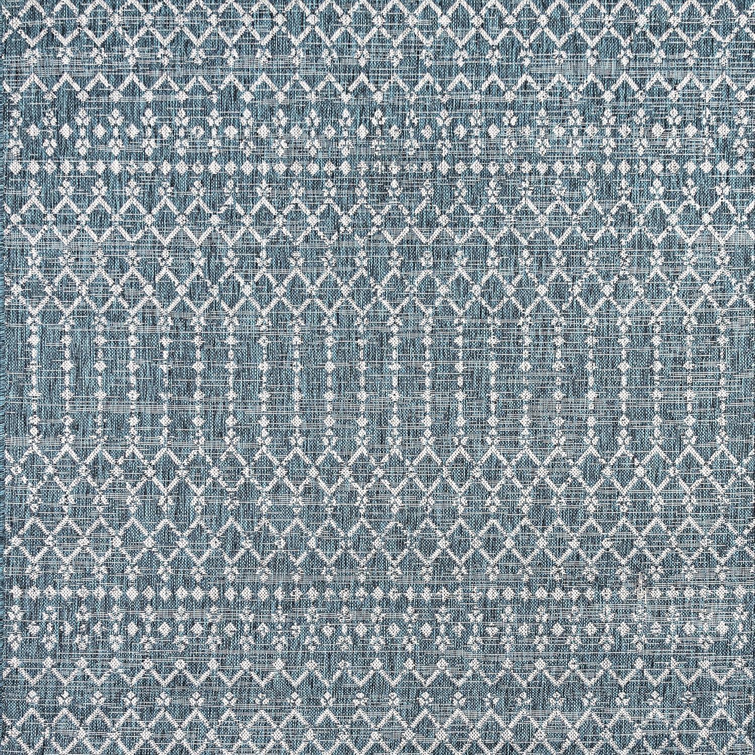 image:imageJONATHAN Y Moroccan Geometric Indoor Outdoor Square Area Rug 5X5 NavyBeige Ourika Textured Weave for Backyard Patio Porch EasyCleaning High Traffic PetFriendly NonShedding SMB108K5SQTealGray