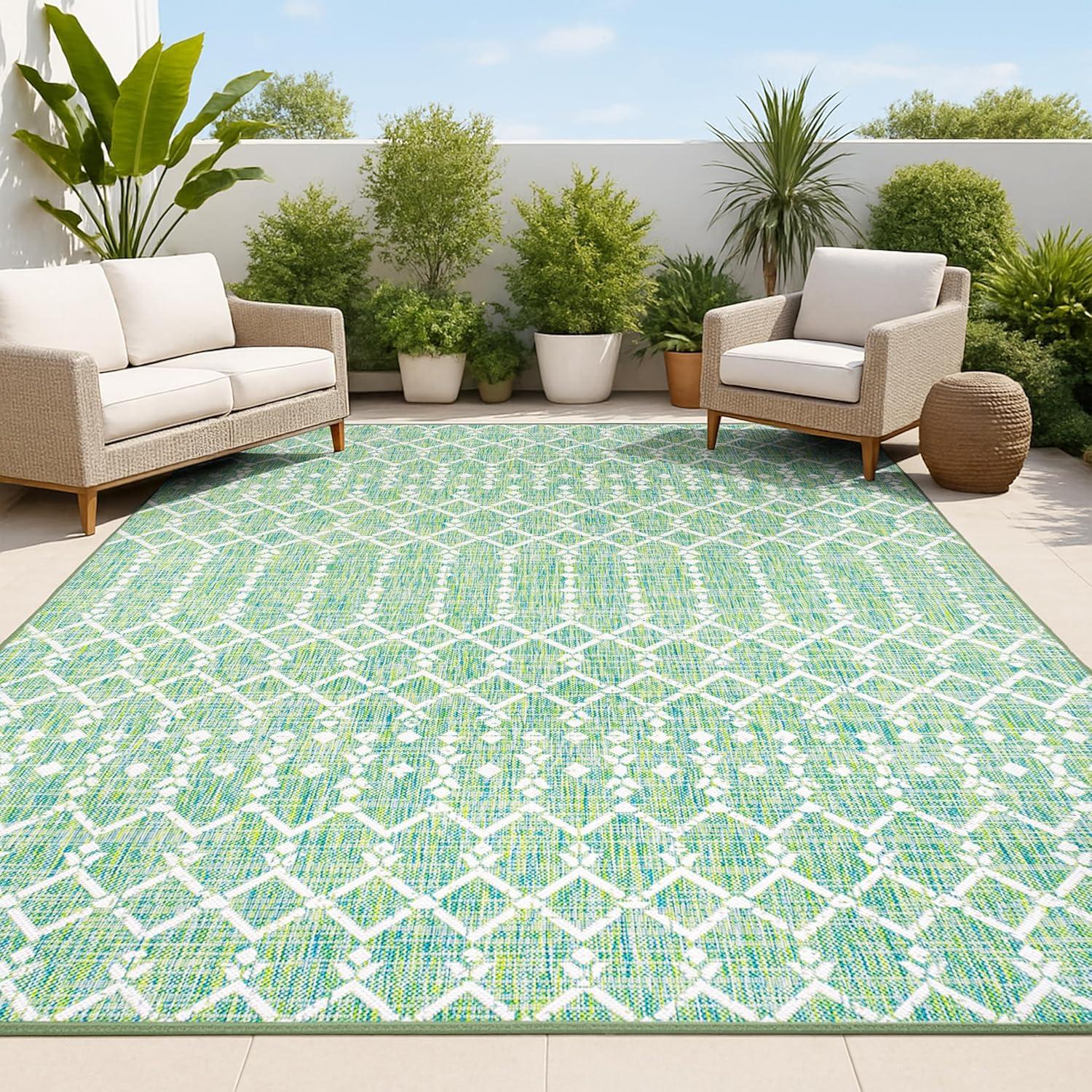 image:imageJONATHAN Y Moroccan Geometric Indoor Outdoor Square Area Rug 5X5 NavyBeige Ourika Textured Weave for Backyard Patio Porch EasyCleaning High Traffic PetFriendly NonShedding SMB108K5SQGreenCream