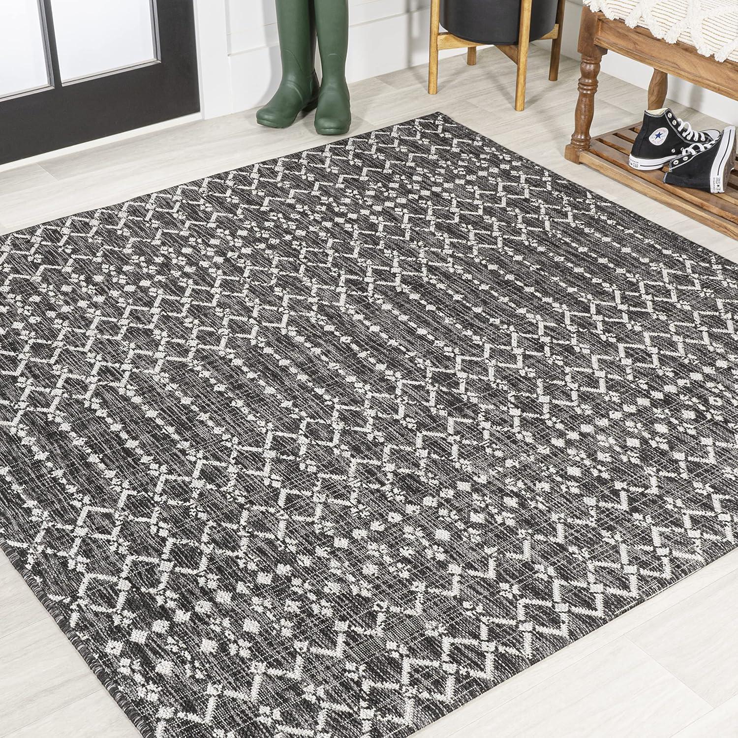 image:imageJONATHAN Y Moroccan Geometric Indoor Outdoor Square Area Rug 5X5 NavyBeige Ourika Textured Weave for Backyard Patio Porch EasyCleaning High Traffic PetFriendly NonShedding SMB108K5SQBlackGray