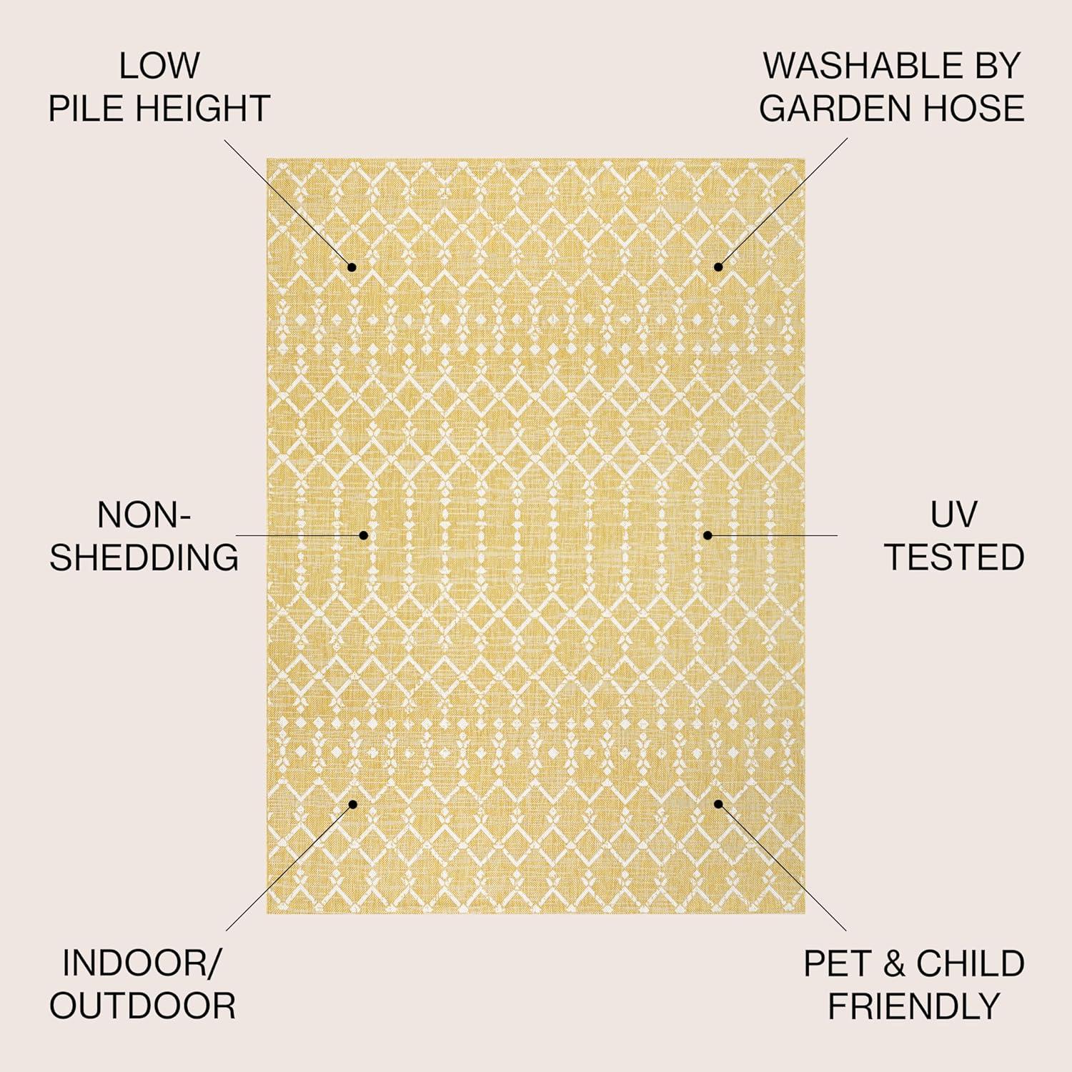 image:imageJONATHAN Y Moroccan Geometric Indoor Outdoor Square Area Rug 5X5 NavyBeige Ourika Textured Weave for Backyard Patio Porch EasyCleaning High Traffic PetFriendly NonShedding SMB108K5SQYellowCream