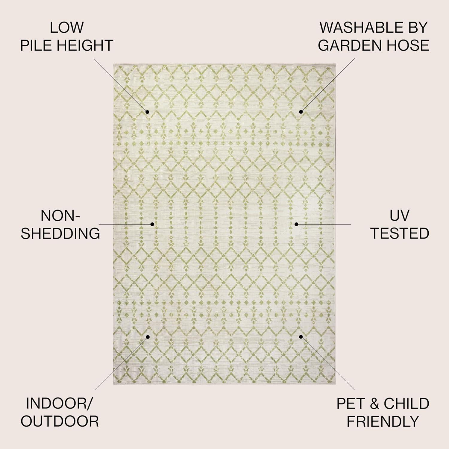 image:imageJONATHAN Y Moroccan Geometric Indoor Outdoor Square Area Rug 5X5 NavyBeige Ourika Textured Weave for Backyard Patio Porch EasyCleaning High Traffic PetFriendly NonShedding SMB108K5SQCreamGreen