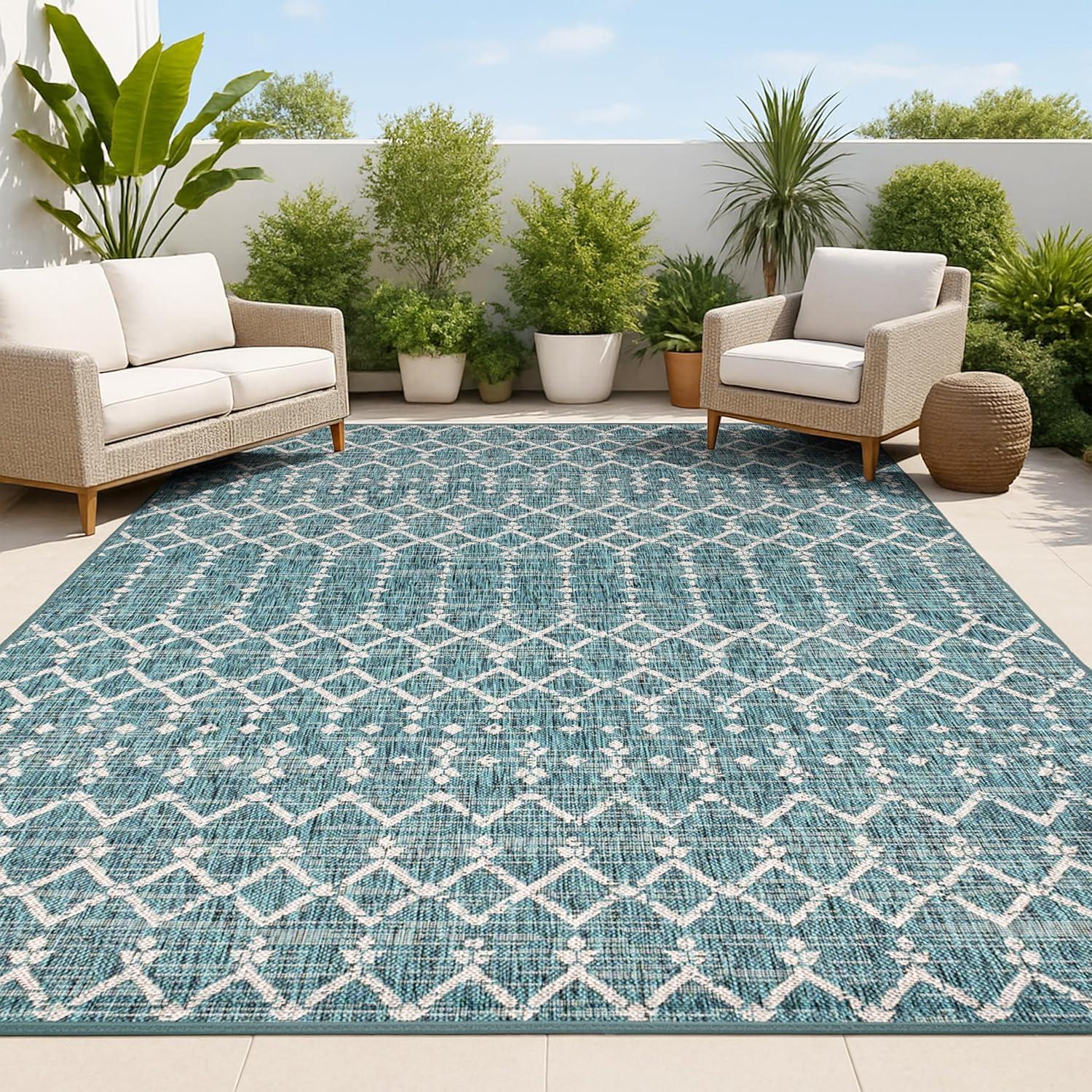 image:imageJONATHAN Y Moroccan Geometric Indoor Outdoor Square Area Rug 5X5 NavyBeige Ourika Textured Weave for Backyard Patio Porch EasyCleaning High Traffic PetFriendly NonShedding SMB108K5SQTealGray