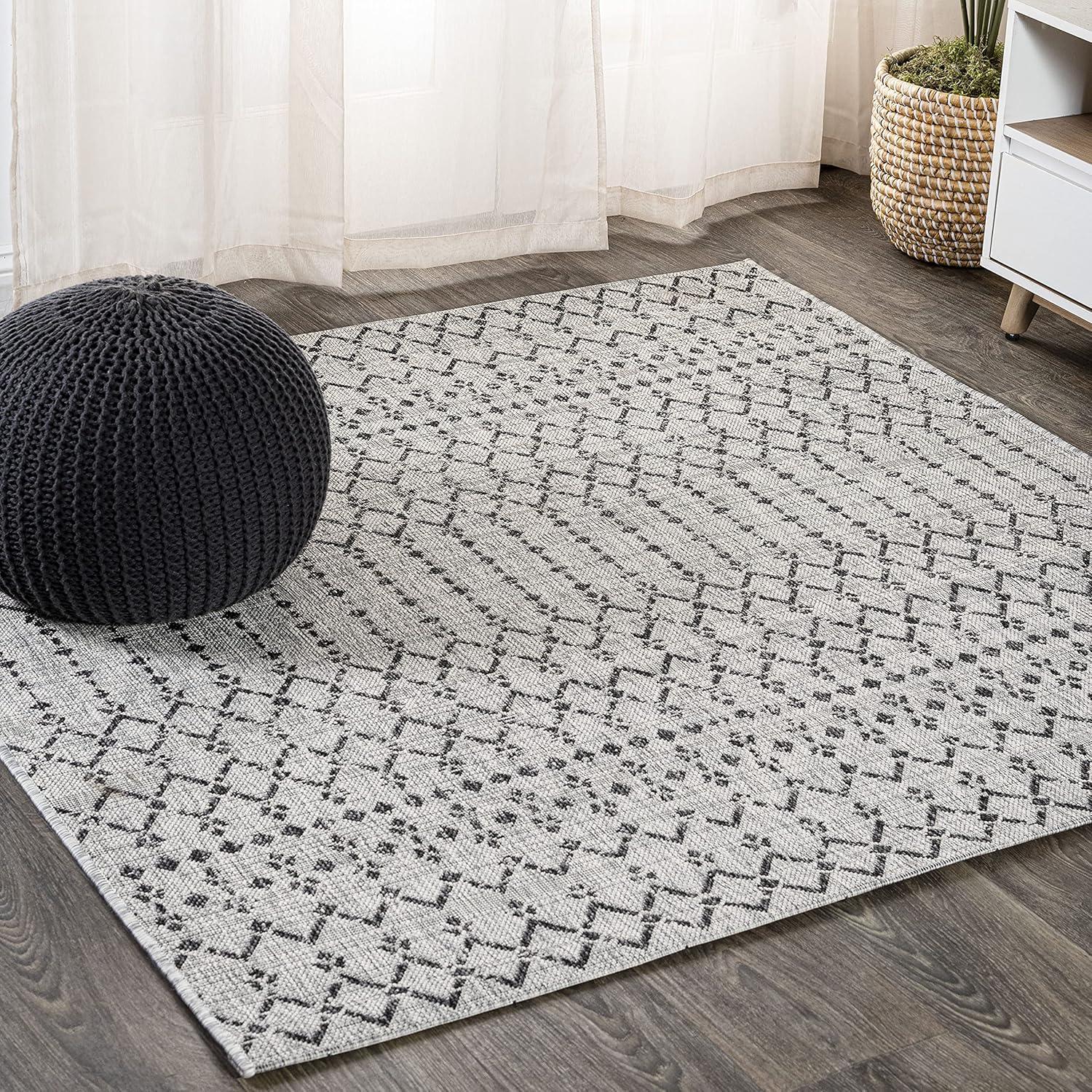 image:imageJONATHAN Y Moroccan Geometric Indoor Outdoor Square Area Rug 5X5 NavyBeige Ourika Textured Weave for Backyard Patio Porch EasyCleaning High Traffic PetFriendly NonShedding SMB108K5SQLight GrayBlack