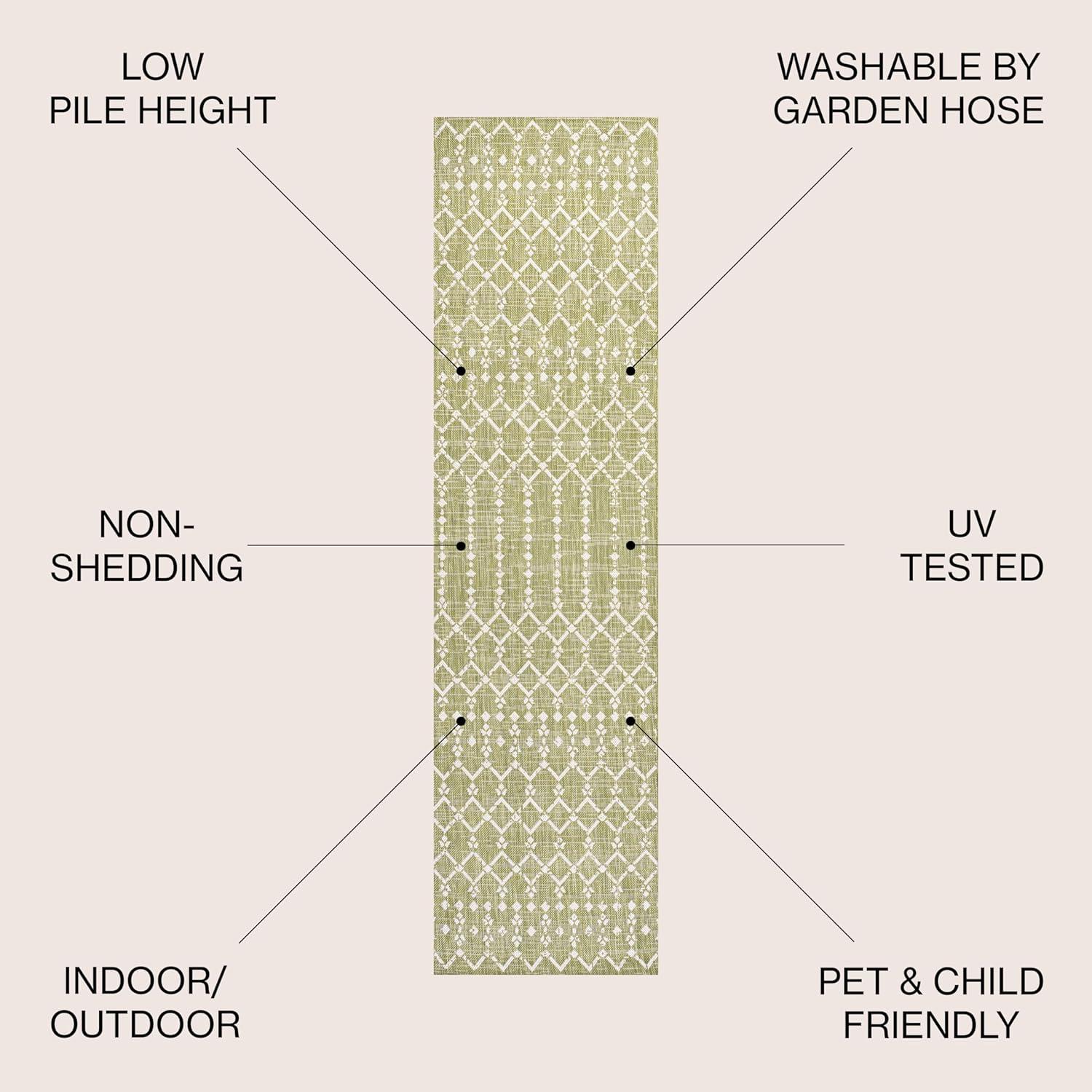 image:imageJONATHAN Y Moroccan Geometric Indoor Outdoor Square Area Rug 5X5 NavyBeige Ourika Textured Weave for Backyard Patio Porch EasyCleaning High Traffic PetFriendly NonShedding SMB108K5SQLight GreenCream