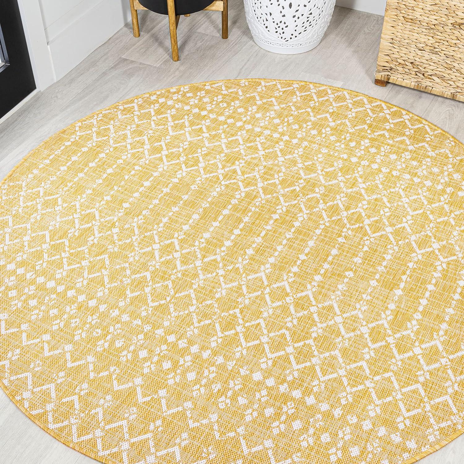 image:imageJONATHAN Y Moroccan Geometric Indoor Outdoor Square Area Rug 5X5 NavyBeige Ourika Textured Weave for Backyard Patio Porch EasyCleaning High Traffic PetFriendly NonShedding SMB108K5SQYellowCream