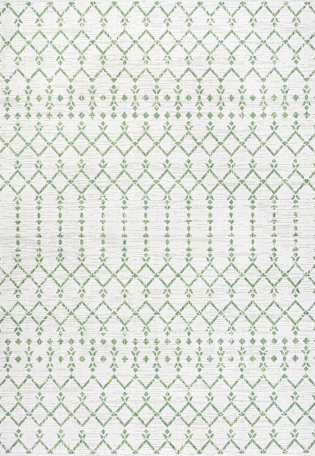 image:imageJONATHAN Y Moroccan Geometric Indoor Outdoor Square Area Rug 5X5 NavyBeige Ourika Textured Weave for Backyard Patio Porch EasyCleaning High Traffic PetFriendly NonShedding SMB108K5SQGreenIvory