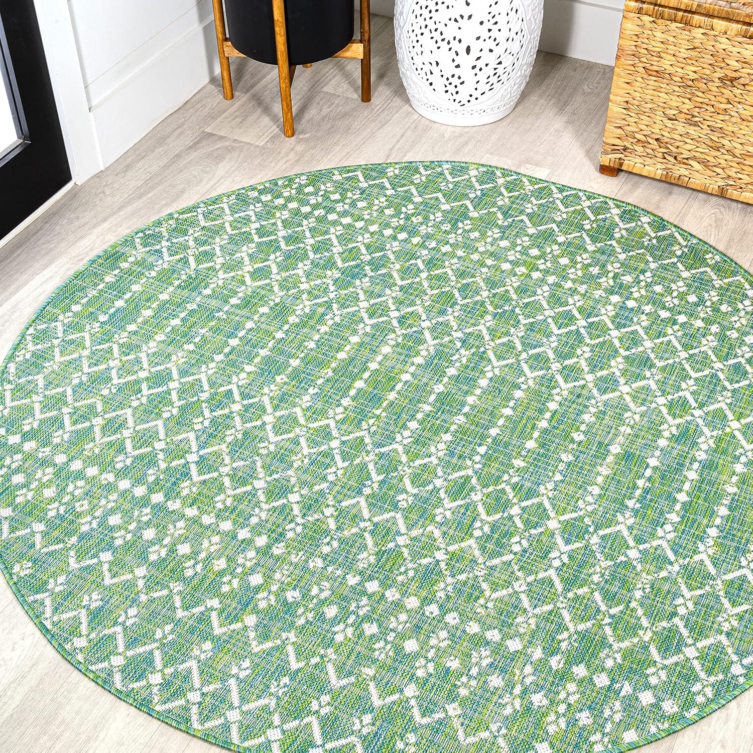 image:imageJONATHAN Y Moroccan Geometric Indoor Outdoor Square Area Rug 5X5 NavyBeige Ourika Textured Weave for Backyard Patio Porch EasyCleaning High Traffic PetFriendly NonShedding SMB108K5SQGreenCream