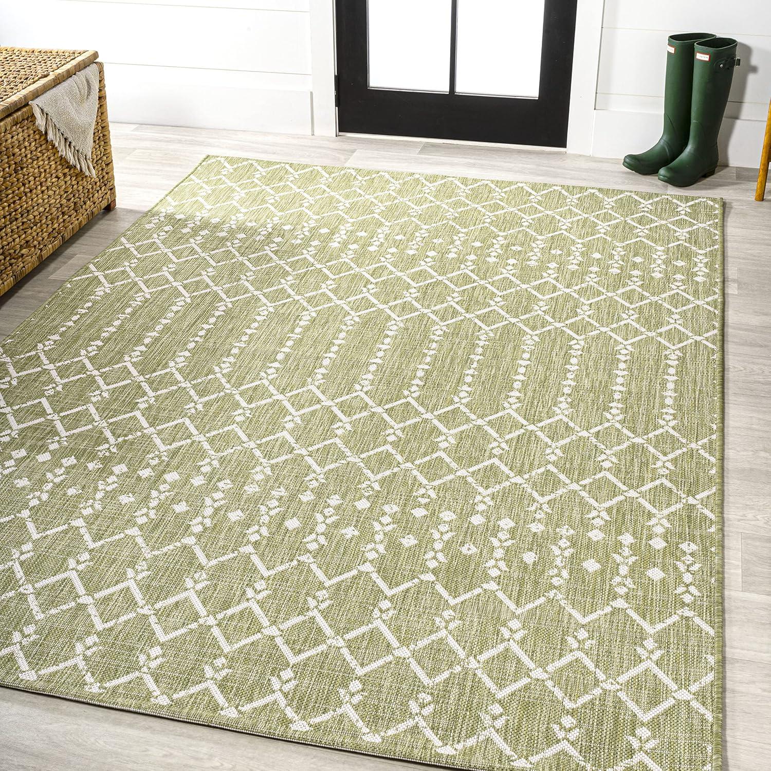 image:imageJONATHAN Y Moroccan Geometric Indoor Outdoor Square Area Rug 5X5 NavyBeige Ourika Textured Weave for Backyard Patio Porch EasyCleaning High Traffic PetFriendly NonShedding SMB108K5SQLight GreenCream