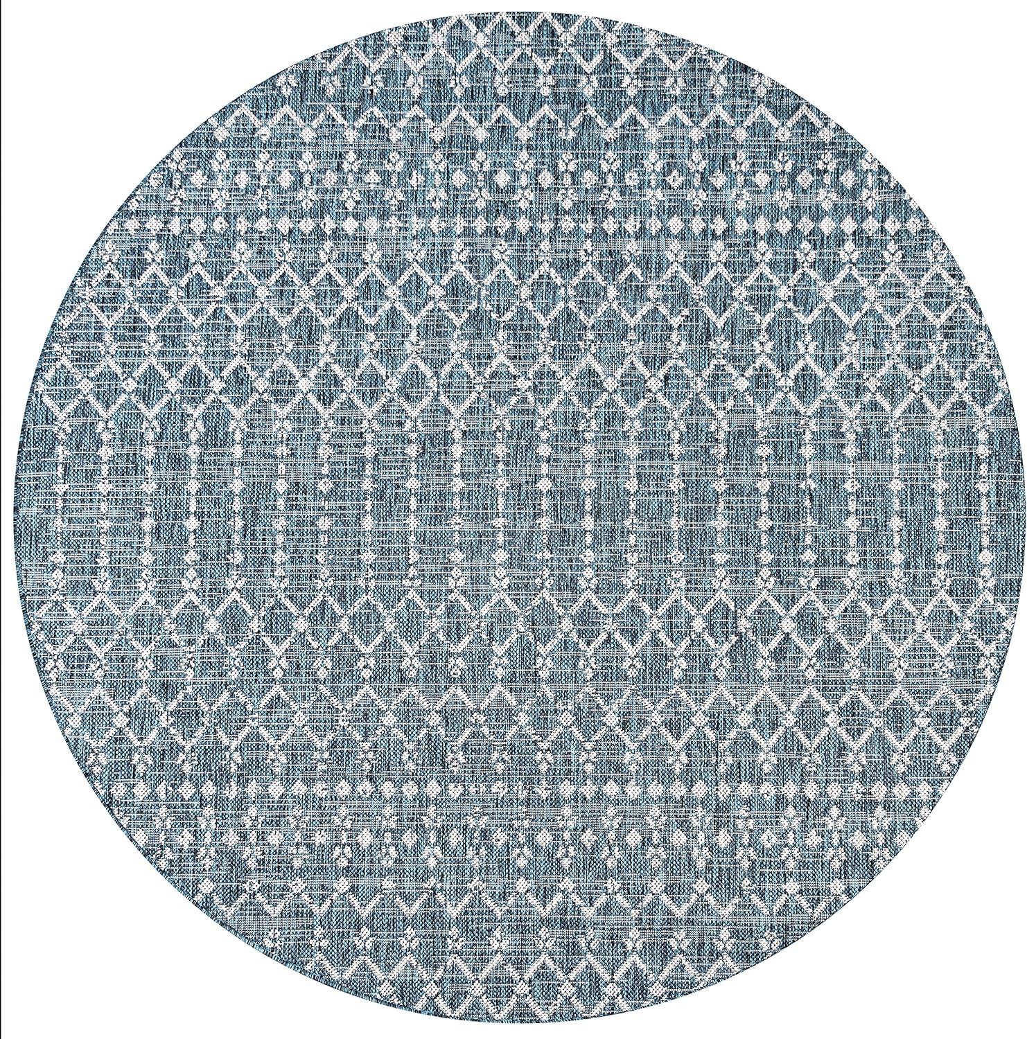 image:imageJONATHAN Y Moroccan Geometric Indoor Outdoor Square Area Rug 5X5 NavyBeige Ourika Textured Weave for Backyard Patio Porch EasyCleaning High Traffic PetFriendly NonShedding SMB108K5SQTealGray