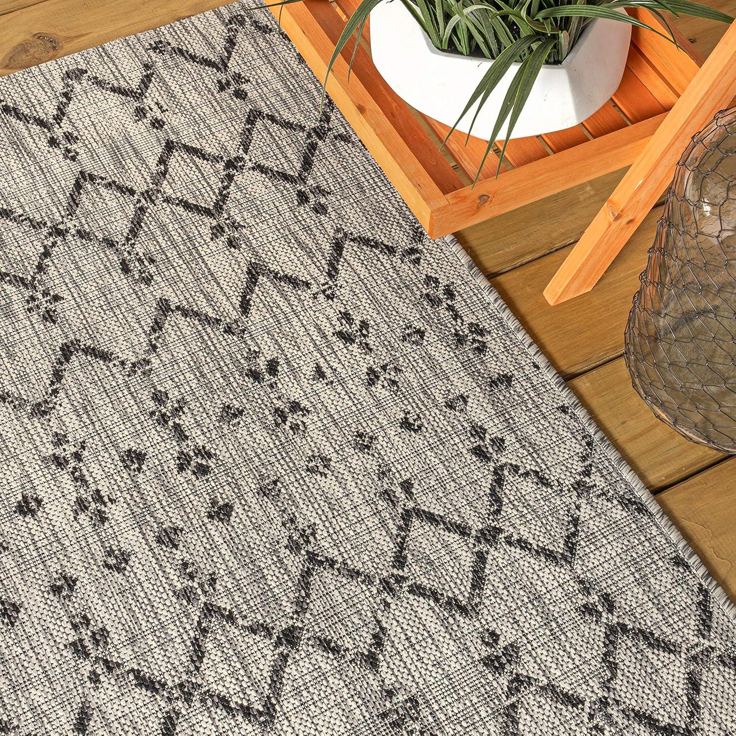 image:imageJONATHAN Y Moroccan Geometric Indoor Outdoor Square Area Rug 5X5 NavyBeige Ourika Textured Weave for Backyard Patio Porch EasyCleaning High Traffic PetFriendly NonShedding SMB108K5SQLight GrayBlack