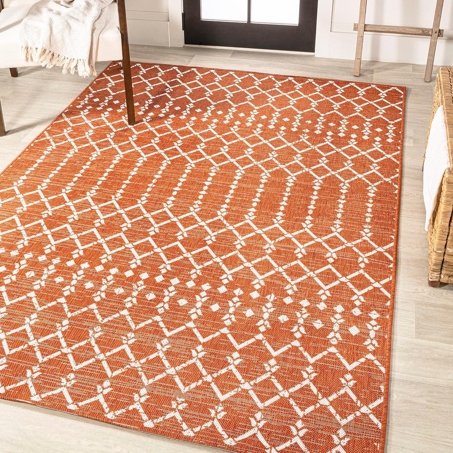 image:imageJONATHAN Y Moroccan Geometric Indoor Outdoor Square Area Rug 5X5 NavyBeige Ourika Textured Weave for Backyard Patio Porch EasyCleaning High Traffic PetFriendly NonShedding SMB108K5SQOrangeCream