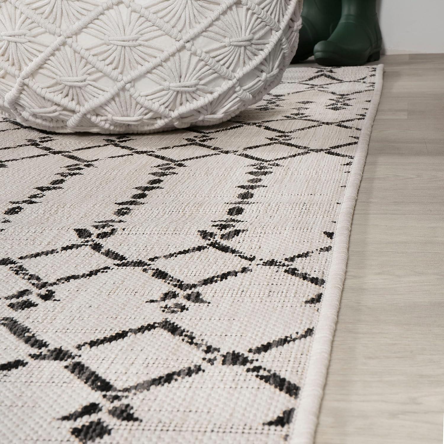 image:imageJONATHAN Y Moroccan Geometric Indoor Outdoor Square Area Rug 5X5 NavyBeige Ourika Textured Weave for Backyard Patio Porch EasyCleaning High Traffic PetFriendly NonShedding SMB108K5SQCreamBlack
