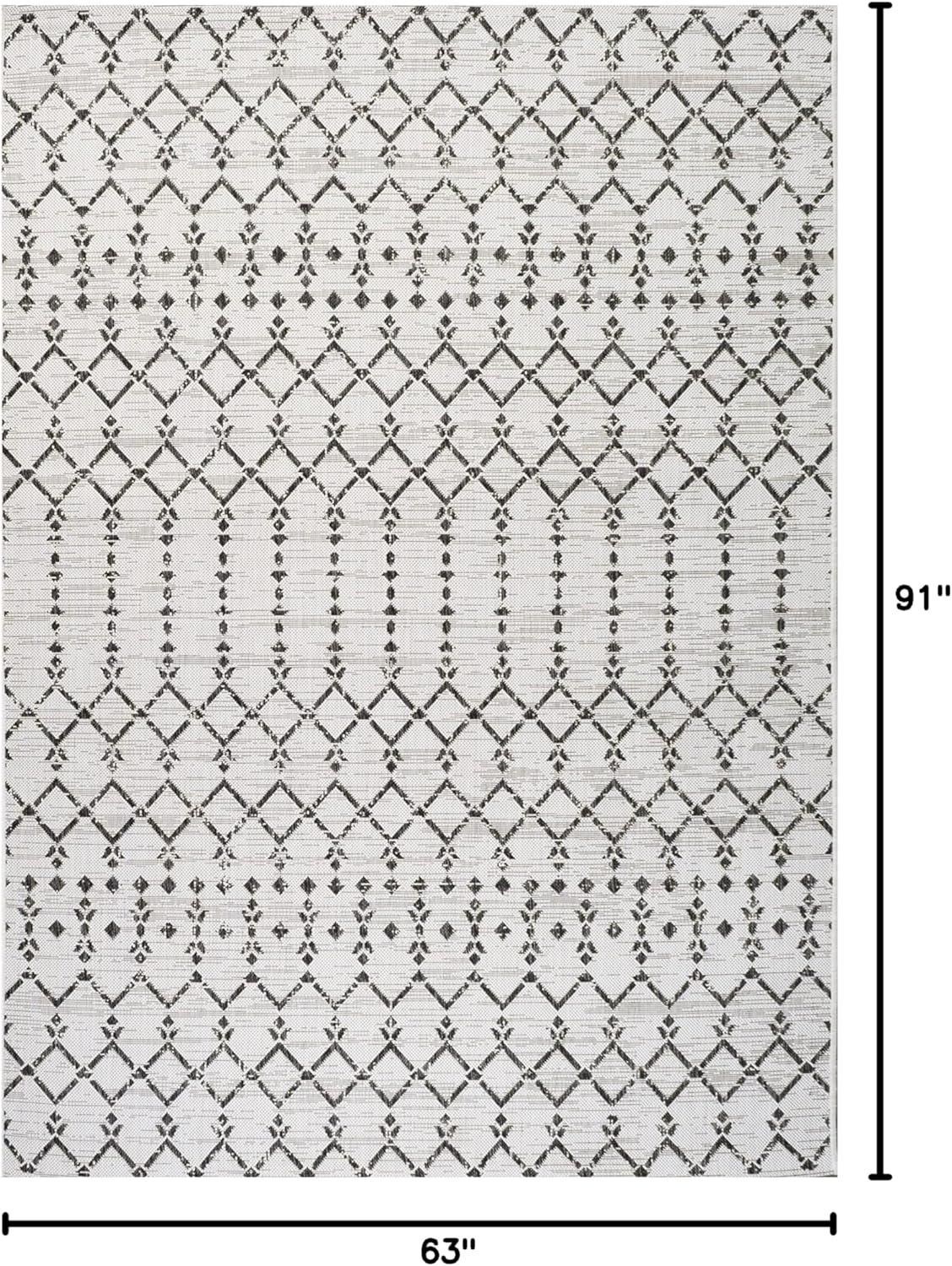 image:imageJONATHAN Y Moroccan Geometric Indoor Outdoor Square Area Rug 5X5 NavyBeige Ourika Textured Weave for Backyard Patio Porch EasyCleaning High Traffic PetFriendly NonShedding SMB108K5SQCreamBlack
