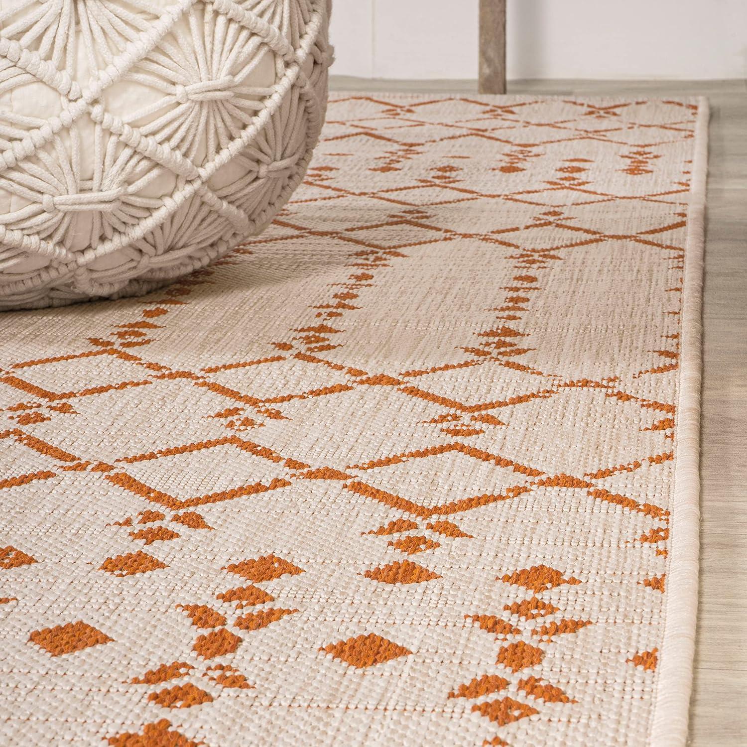 image:imageJONATHAN Y Moroccan Geometric Indoor Outdoor Square Area Rug 5X5 NavyBeige Ourika Textured Weave for Backyard Patio Porch EasyCleaning High Traffic PetFriendly NonShedding SMB108K5SQCreamOrange