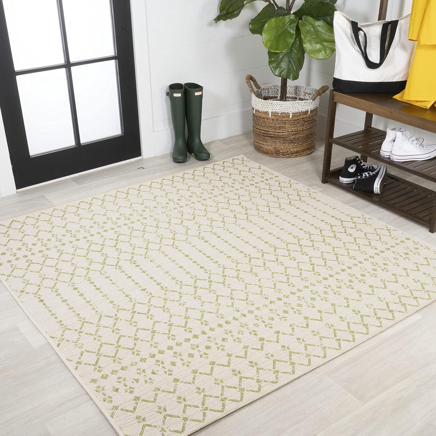 image:imageJONATHAN Y Moroccan Geometric Indoor Outdoor Square Area Rug 5X5 NavyBeige Ourika Textured Weave for Backyard Patio Porch EasyCleaning High Traffic PetFriendly NonShedding SMB108K5SQCreamGreen