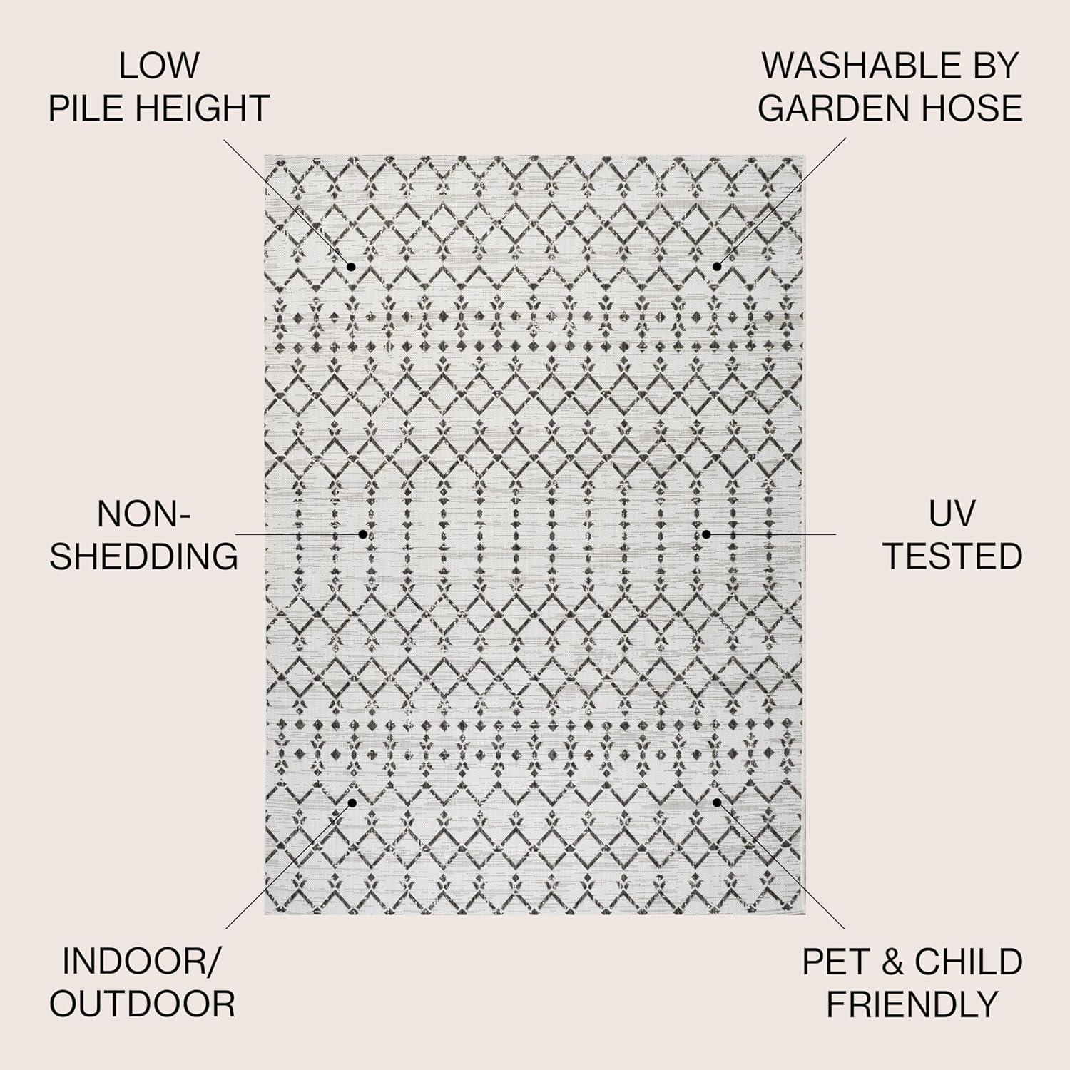 image:imageJONATHAN Y Moroccan Geometric Indoor Outdoor Square Area Rug 5X5 NavyBeige Ourika Textured Weave for Backyard Patio Porch EasyCleaning High Traffic PetFriendly NonShedding SMB108K5SQCreamBlack
