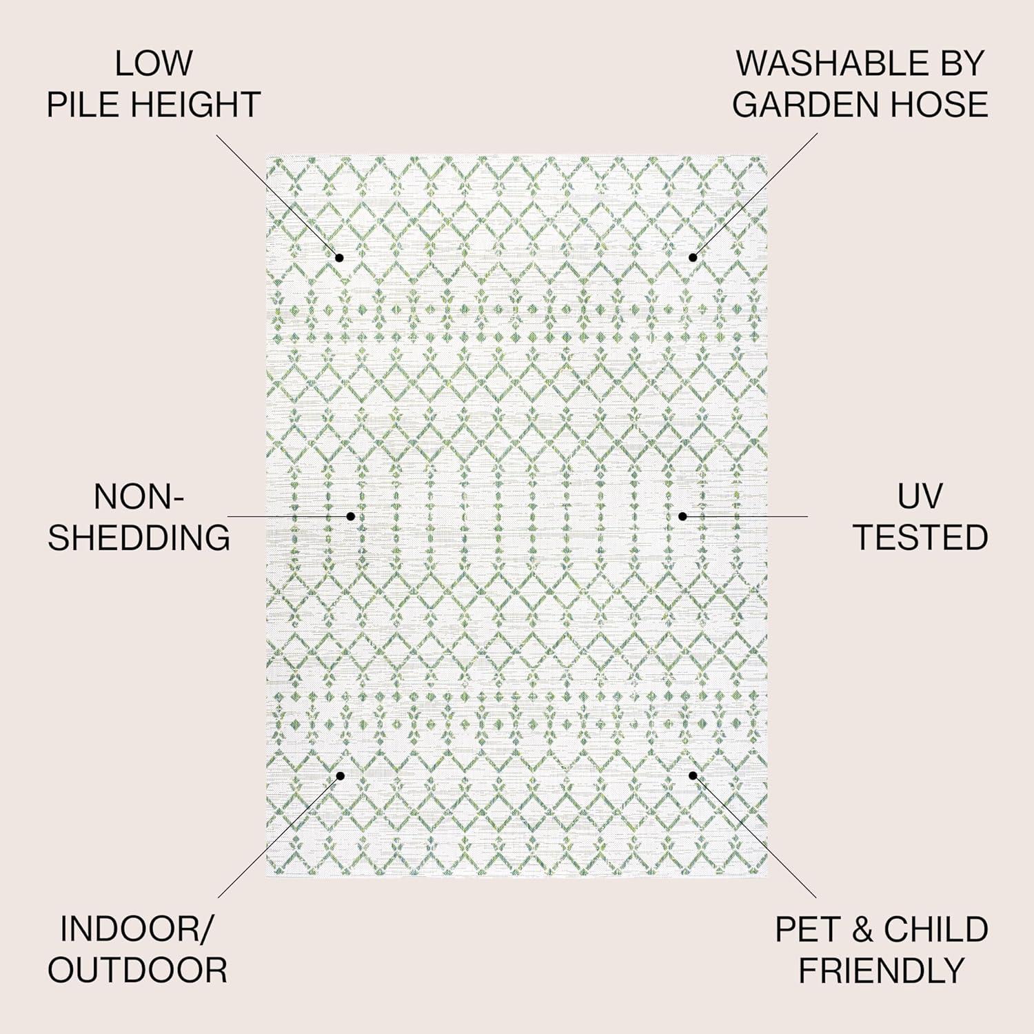image:imageJONATHAN Y Moroccan Geometric Indoor Outdoor Square Area Rug 5X5 NavyBeige Ourika Textured Weave for Backyard Patio Porch EasyCleaning High Traffic PetFriendly NonShedding SMB108K5SQGreenIvory