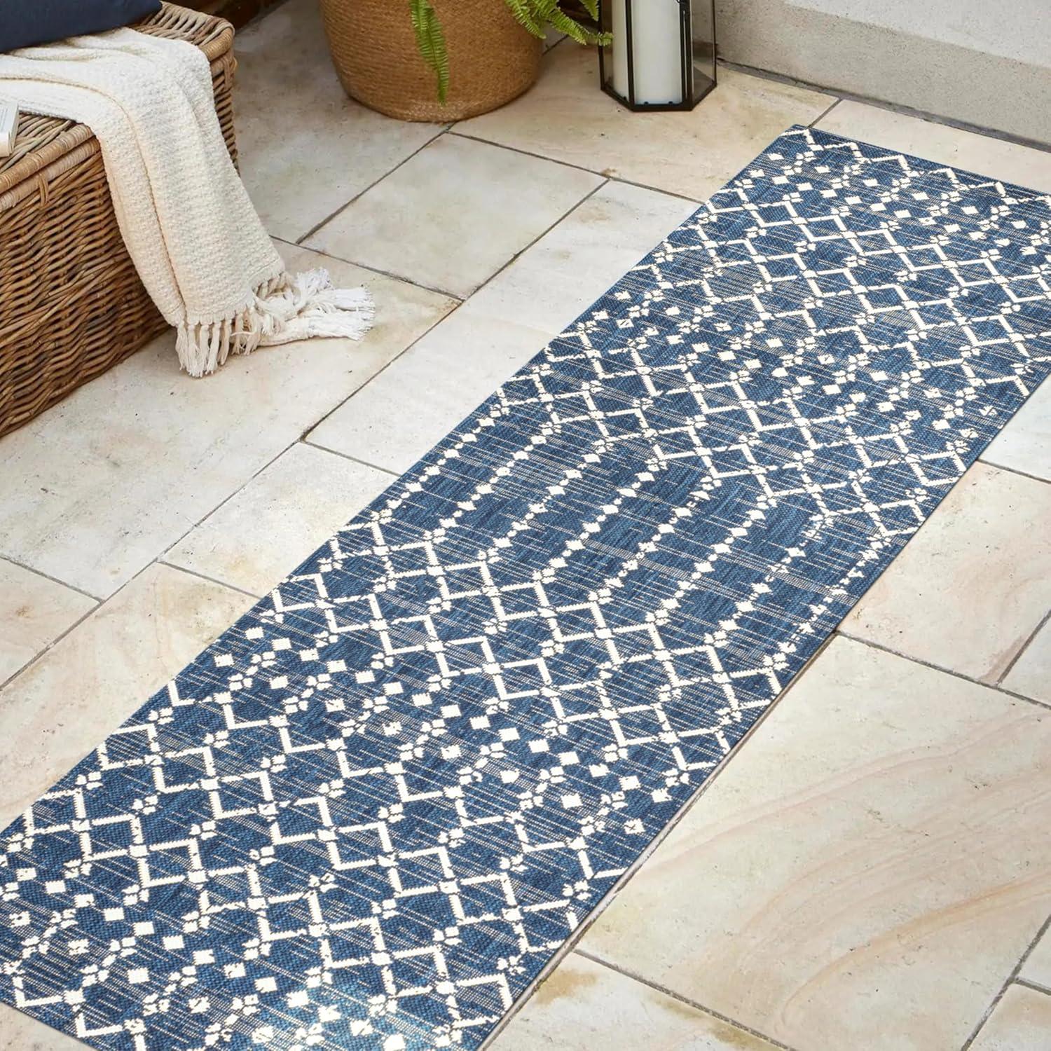 image:imageJONATHAN Y Moroccan Geometric Indoor Outdoor Square Area Rug 5X5 NavyBeige Ourika Textured Weave for Backyard Patio Porch EasyCleaning High Traffic PetFriendly NonShedding SMB108K5SQNavyBeige