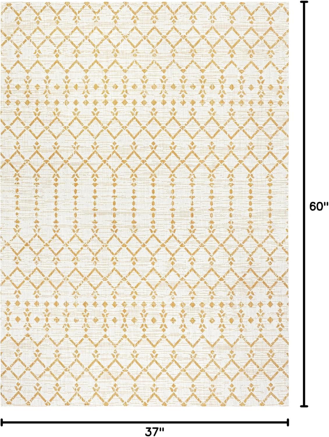 image:imageJONATHAN Y Moroccan Geometric Indoor Outdoor Square Area Rug 5X5 NavyBeige Ourika Textured Weave for Backyard Patio Porch EasyCleaning High Traffic PetFriendly NonShedding SMB108K5SQCreamYellow