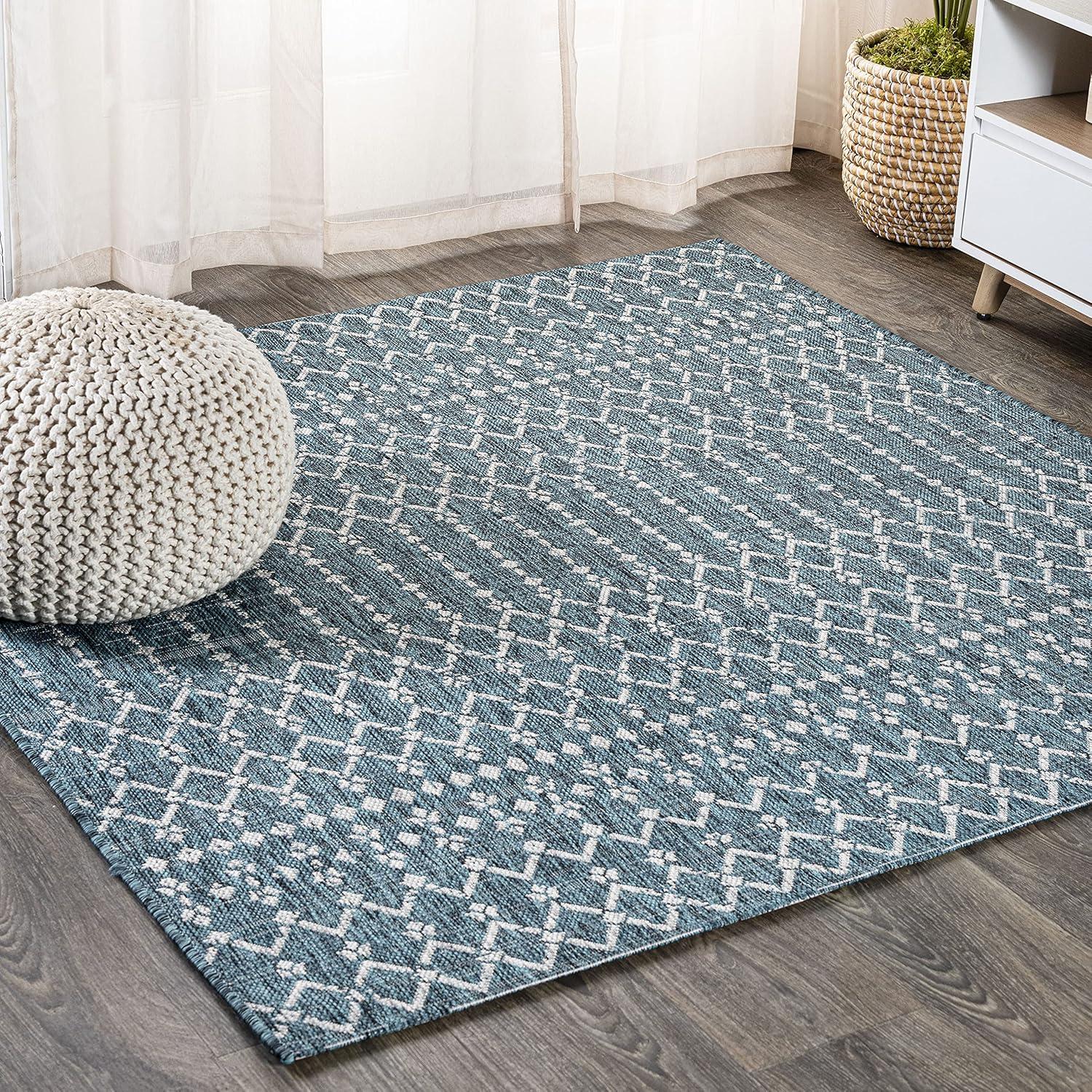 image:imageJONATHAN Y Moroccan Geometric Indoor Outdoor Square Area Rug 5X5 NavyBeige Ourika Textured Weave for Backyard Patio Porch EasyCleaning High Traffic PetFriendly NonShedding SMB108K5SQTealGray