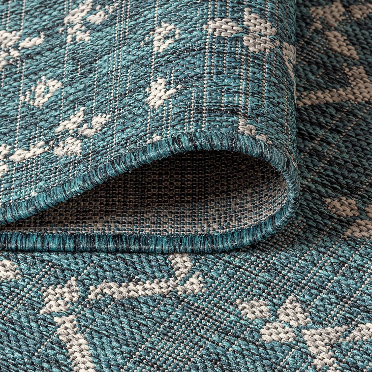 image:imageJONATHAN Y Moroccan Geometric Indoor Outdoor Square Area Rug 5X5 NavyBeige Ourika Textured Weave for Backyard Patio Porch EasyCleaning High Traffic PetFriendly NonShedding SMB108K5SQTealGray