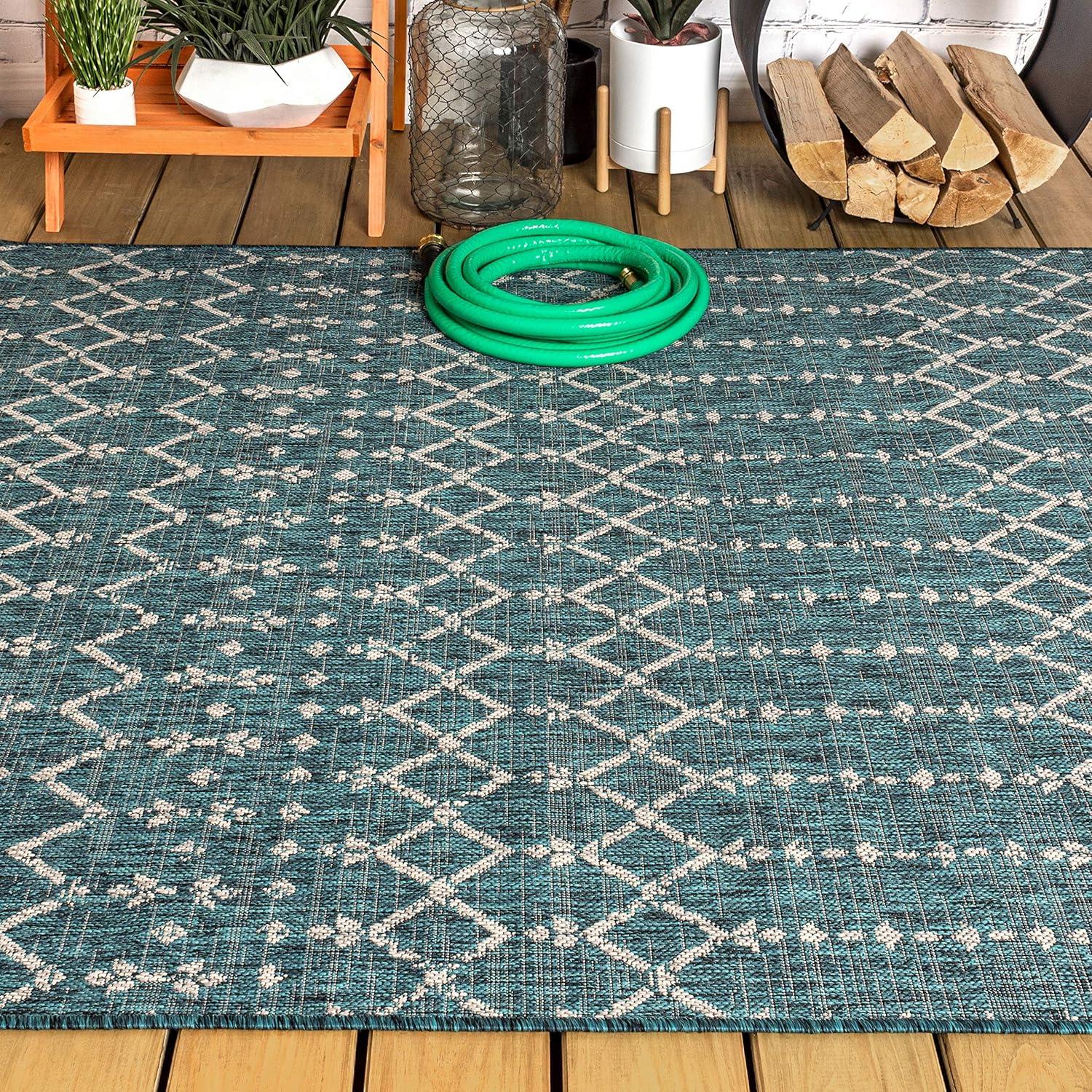 image:imageJONATHAN Y Moroccan Geometric Indoor Outdoor Square Area Rug 5X5 NavyBeige Ourika Textured Weave for Backyard Patio Porch EasyCleaning High Traffic PetFriendly NonShedding SMB108K5SQTealGray