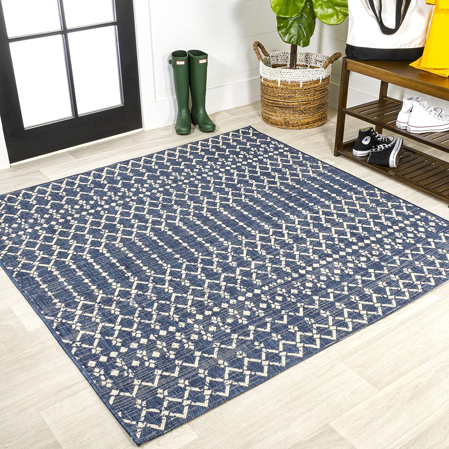 image:imageJONATHAN Y Moroccan Geometric Indoor Outdoor Square Area Rug 5X5 NavyBeige Ourika Textured Weave for Backyard Patio Porch EasyCleaning High Traffic PetFriendly NonShedding SMB108K5SQNavyBeige