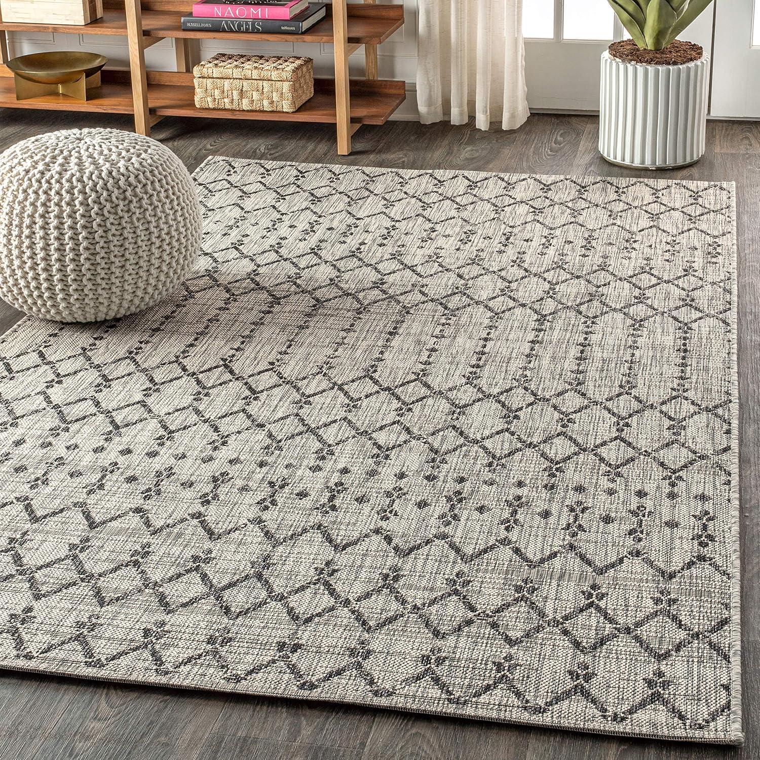 image:imageJONATHAN Y Moroccan Geometric Indoor Outdoor Square Area Rug 5X5 NavyBeige Ourika Textured Weave for Backyard Patio Porch EasyCleaning High Traffic PetFriendly NonShedding SMB108K5SQLight GrayBlack