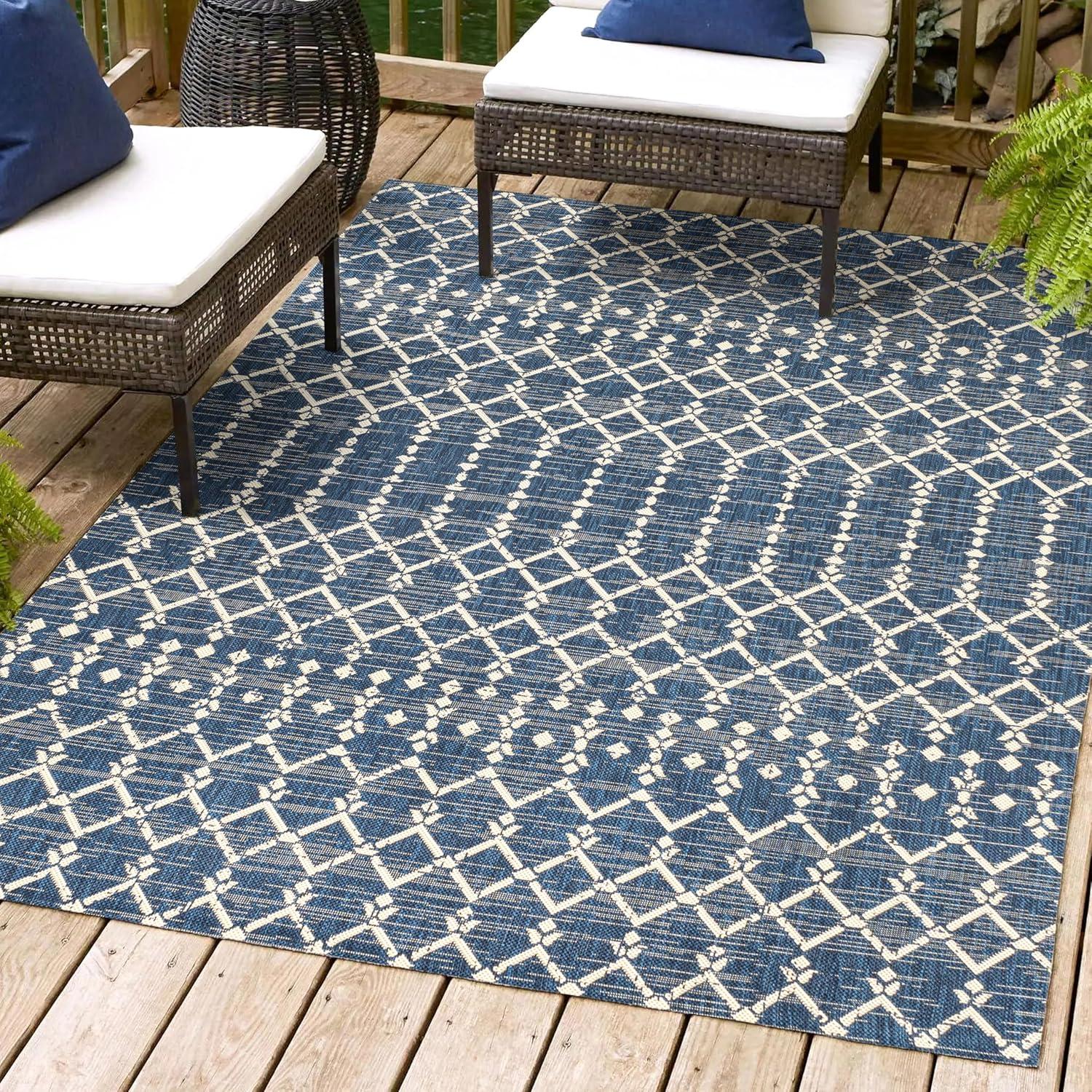 image:imageJONATHAN Y Moroccan Geometric Indoor Outdoor Square Area Rug 5X5 NavyBeige Ourika Textured Weave for Backyard Patio Porch EasyCleaning High Traffic PetFriendly NonShedding SMB108K5SQNavyBeige
