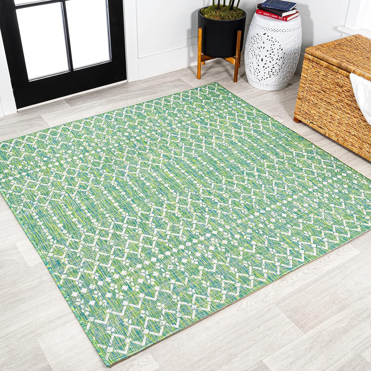 image:imageJONATHAN Y Moroccan Geometric Indoor Outdoor Square Area Rug 5X5 NavyBeige Ourika Textured Weave for Backyard Patio Porch EasyCleaning High Traffic PetFriendly NonShedding SMB108K5SQGreenCream