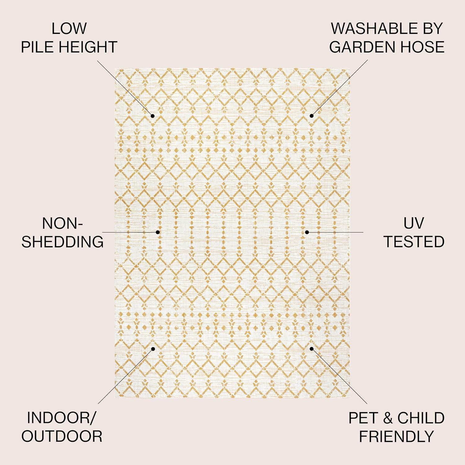 image:imageJONATHAN Y Moroccan Geometric Indoor Outdoor Square Area Rug 5X5 NavyBeige Ourika Textured Weave for Backyard Patio Porch EasyCleaning High Traffic PetFriendly NonShedding SMB108K5SQCreamYellow