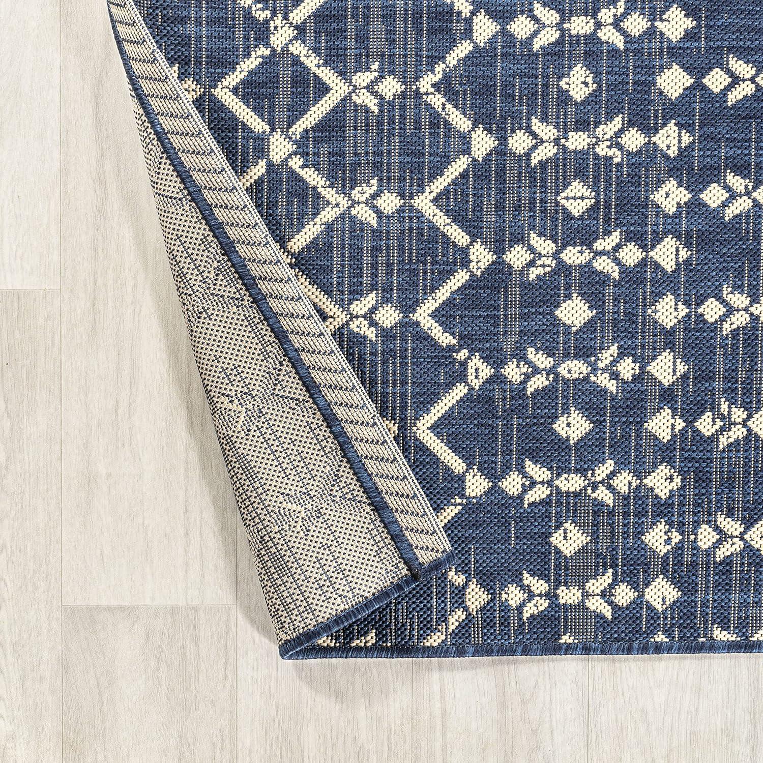 image:imageJONATHAN Y Moroccan Geometric Indoor Outdoor Square Area Rug 5X5 NavyBeige Ourika Textured Weave for Backyard Patio Porch EasyCleaning High Traffic PetFriendly NonShedding SMB108K5SQNavyBeige