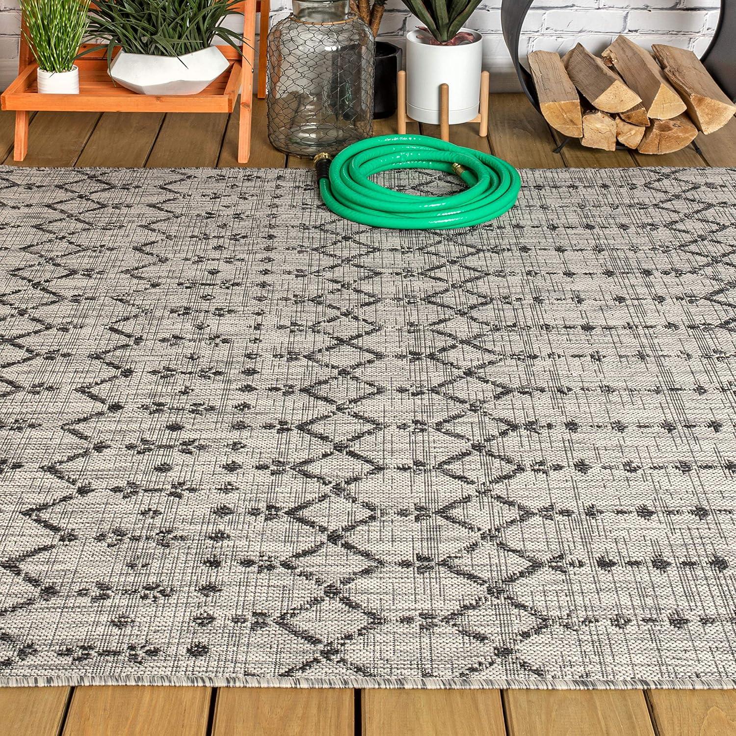 image:imageJONATHAN Y Moroccan Geometric Indoor Outdoor Square Area Rug 5X5 NavyBeige Ourika Textured Weave for Backyard Patio Porch EasyCleaning High Traffic PetFriendly NonShedding SMB108K5SQLight GrayBlack