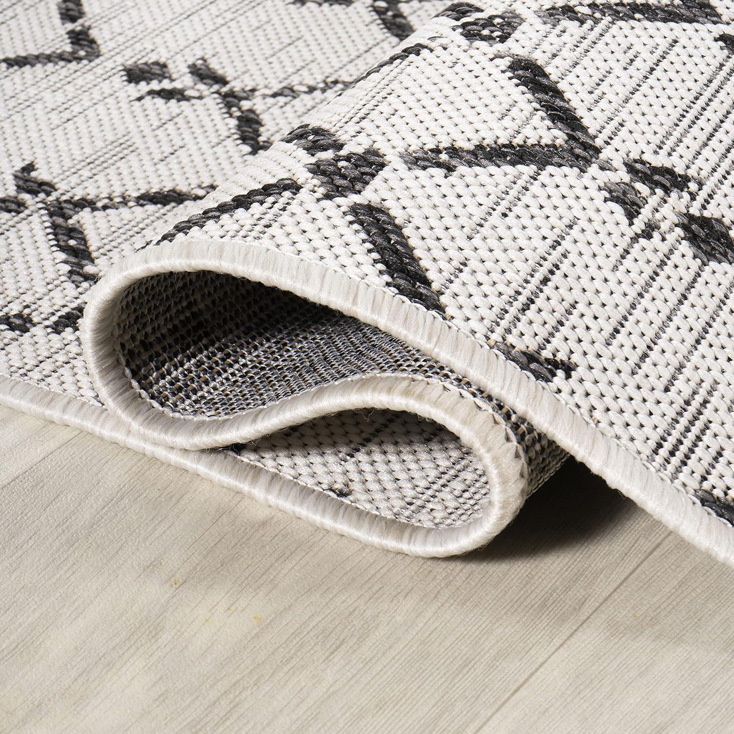 image:imageJONATHAN Y Moroccan Geometric Indoor Outdoor Square Area Rug 5X5 NavyBeige Ourika Textured Weave for Backyard Patio Porch EasyCleaning High Traffic PetFriendly NonShedding SMB108K5SQCreamBlack