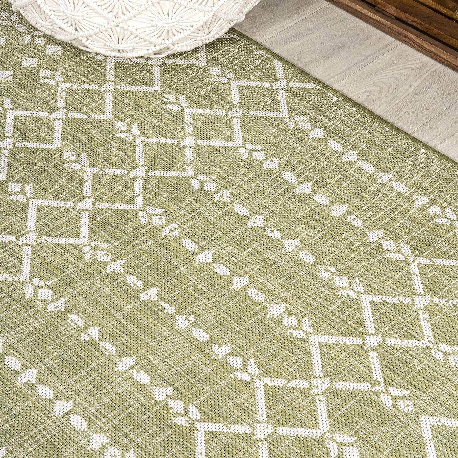 image:imageJONATHAN Y Moroccan Geometric Indoor Outdoor Square Area Rug 5X5 NavyBeige Ourika Textured Weave for Backyard Patio Porch EasyCleaning High Traffic PetFriendly NonShedding SMB108K5SQLight GreenCream
