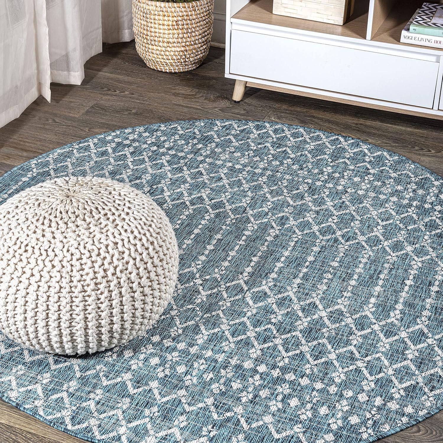 image:imageJONATHAN Y Moroccan Geometric Indoor Outdoor Square Area Rug 5X5 NavyBeige Ourika Textured Weave for Backyard Patio Porch EasyCleaning High Traffic PetFriendly NonShedding SMB108K5SQTealGray