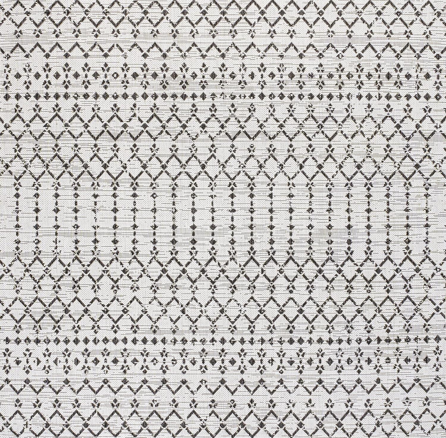 image:imageJONATHAN Y Moroccan Geometric Indoor Outdoor Square Area Rug 5X5 NavyBeige Ourika Textured Weave for Backyard Patio Porch EasyCleaning High Traffic PetFriendly NonShedding SMB108K5SQCreamBlack