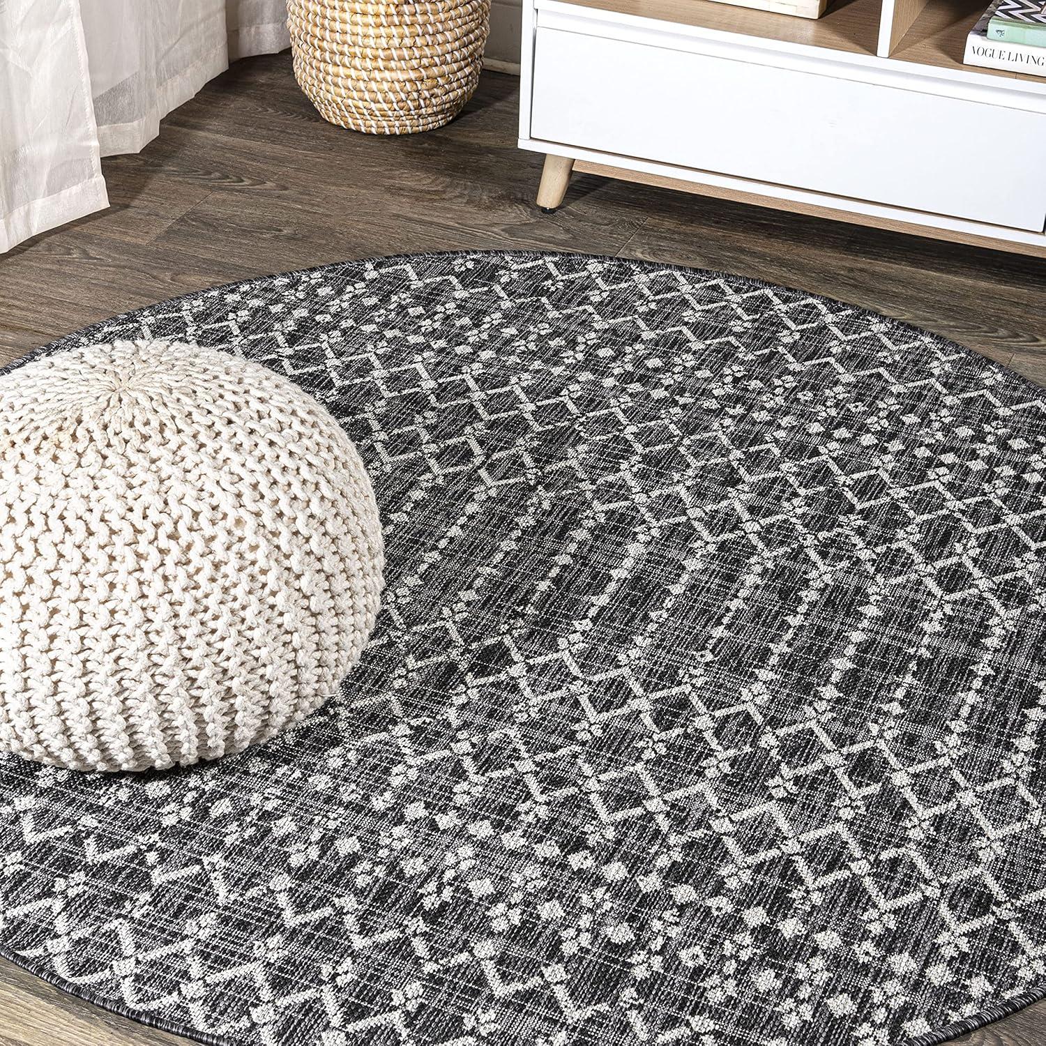 image:imageJONATHAN Y Moroccan Geometric Indoor Outdoor Square Area Rug 5X5 NavyBeige Ourika Textured Weave for Backyard Patio Porch EasyCleaning High Traffic PetFriendly NonShedding SMB108K5SQBlackGray