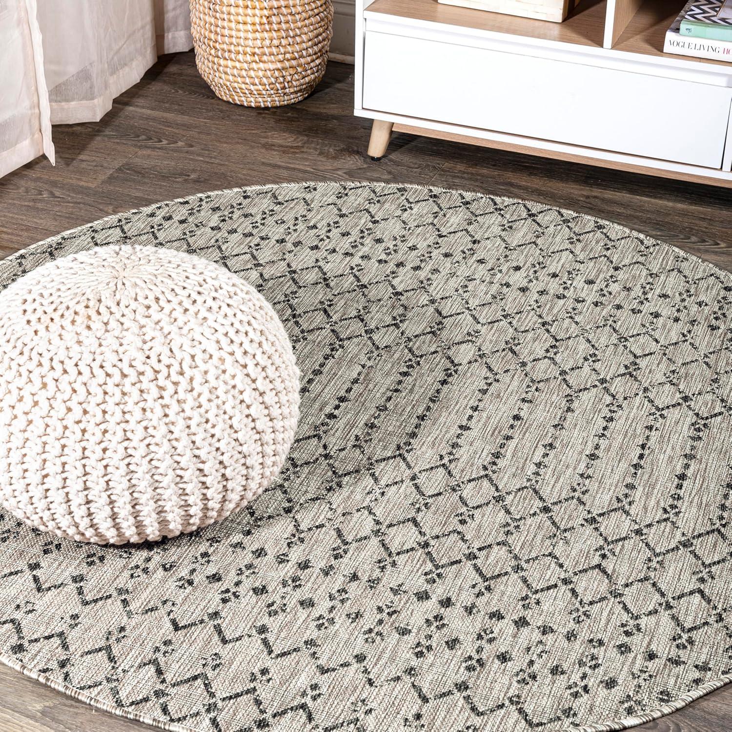 image:imageJONATHAN Y Moroccan Geometric Indoor Outdoor Square Area Rug 5X5 NavyBeige Ourika Textured Weave for Backyard Patio Porch EasyCleaning High Traffic PetFriendly NonShedding SMB108K5SQLight GrayBlack