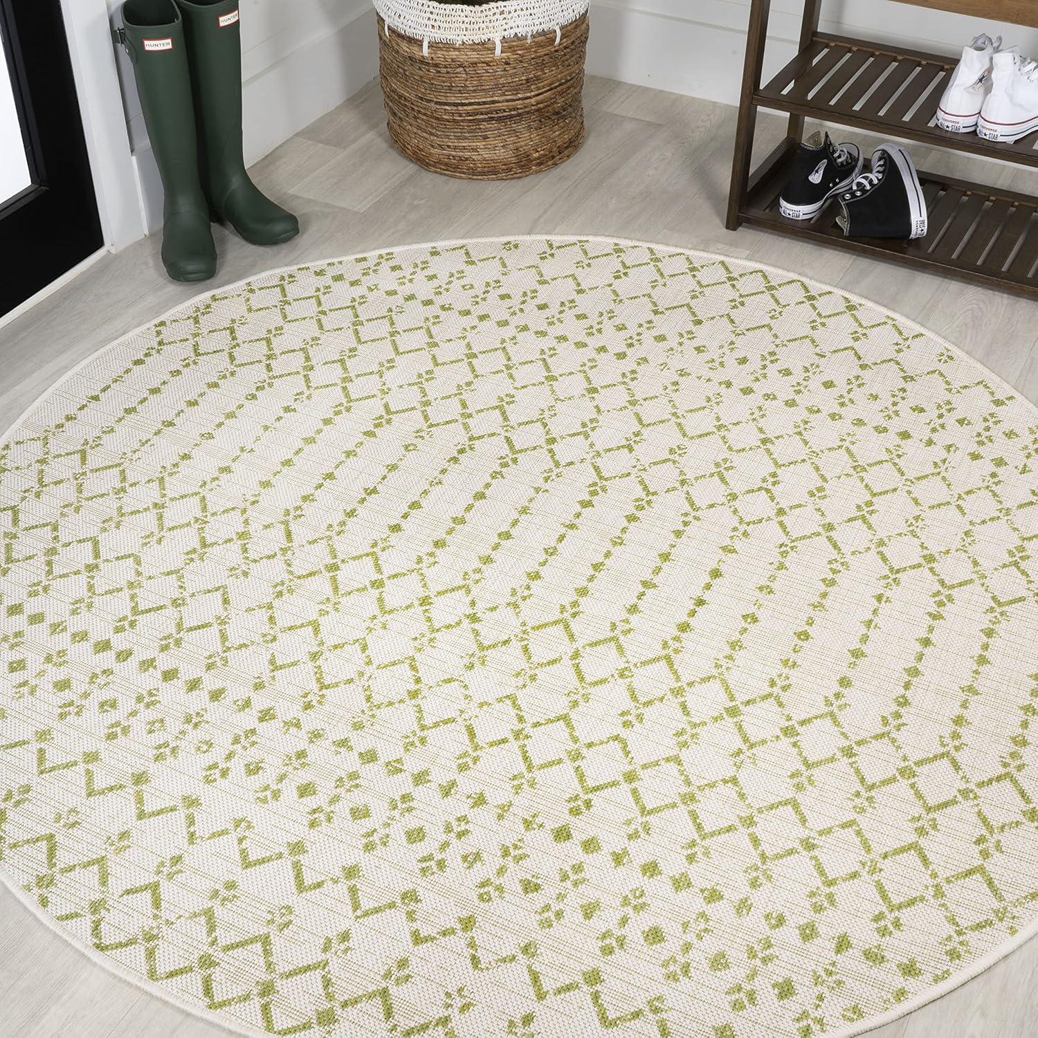 image:imageJONATHAN Y Moroccan Geometric Indoor Outdoor Square Area Rug 5X5 NavyBeige Ourika Textured Weave for Backyard Patio Porch EasyCleaning High Traffic PetFriendly NonShedding SMB108K5SQCreamGreen