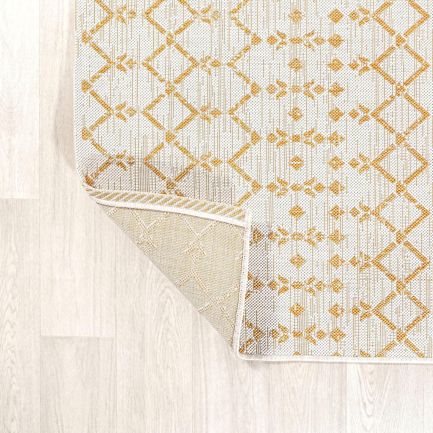 image:imageJONATHAN Y Moroccan Geometric Indoor Outdoor Square Area Rug 5X5 NavyBeige Ourika Textured Weave for Backyard Patio Porch EasyCleaning High Traffic PetFriendly NonShedding SMB108K5SQCreamYellow