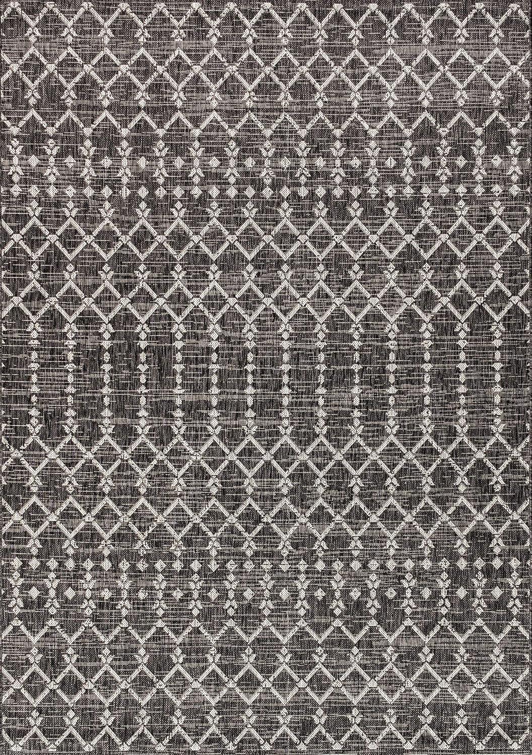 image:imageJONATHAN Y Moroccan Geometric Indoor Outdoor Square Area Rug 5X5 NavyBeige Ourika Textured Weave for Backyard Patio Porch EasyCleaning High Traffic PetFriendly NonShedding SMB108K5SQBlackGray