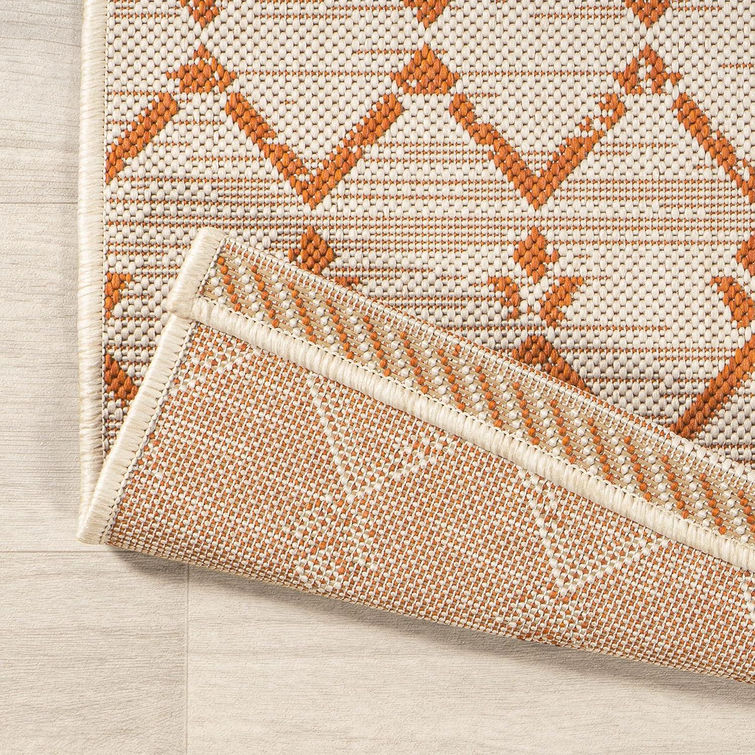 image:imageJONATHAN Y Moroccan Geometric Indoor Outdoor Square Area Rug 5X5 NavyBeige Ourika Textured Weave for Backyard Patio Porch EasyCleaning High Traffic PetFriendly NonShedding SMB108K5SQCreamOrange
