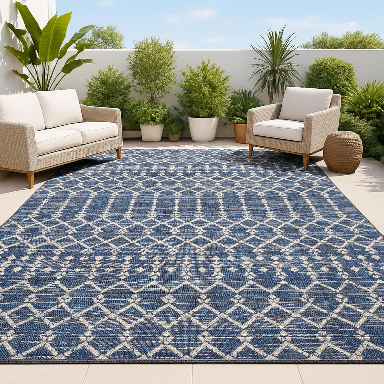 image:imageJONATHAN Y Moroccan Geometric Indoor Outdoor Square Area Rug 5X5 NavyBeige Ourika Textured Weave for Backyard Patio Porch EasyCleaning High Traffic PetFriendly NonShedding SMB108K5SQNavyBeige