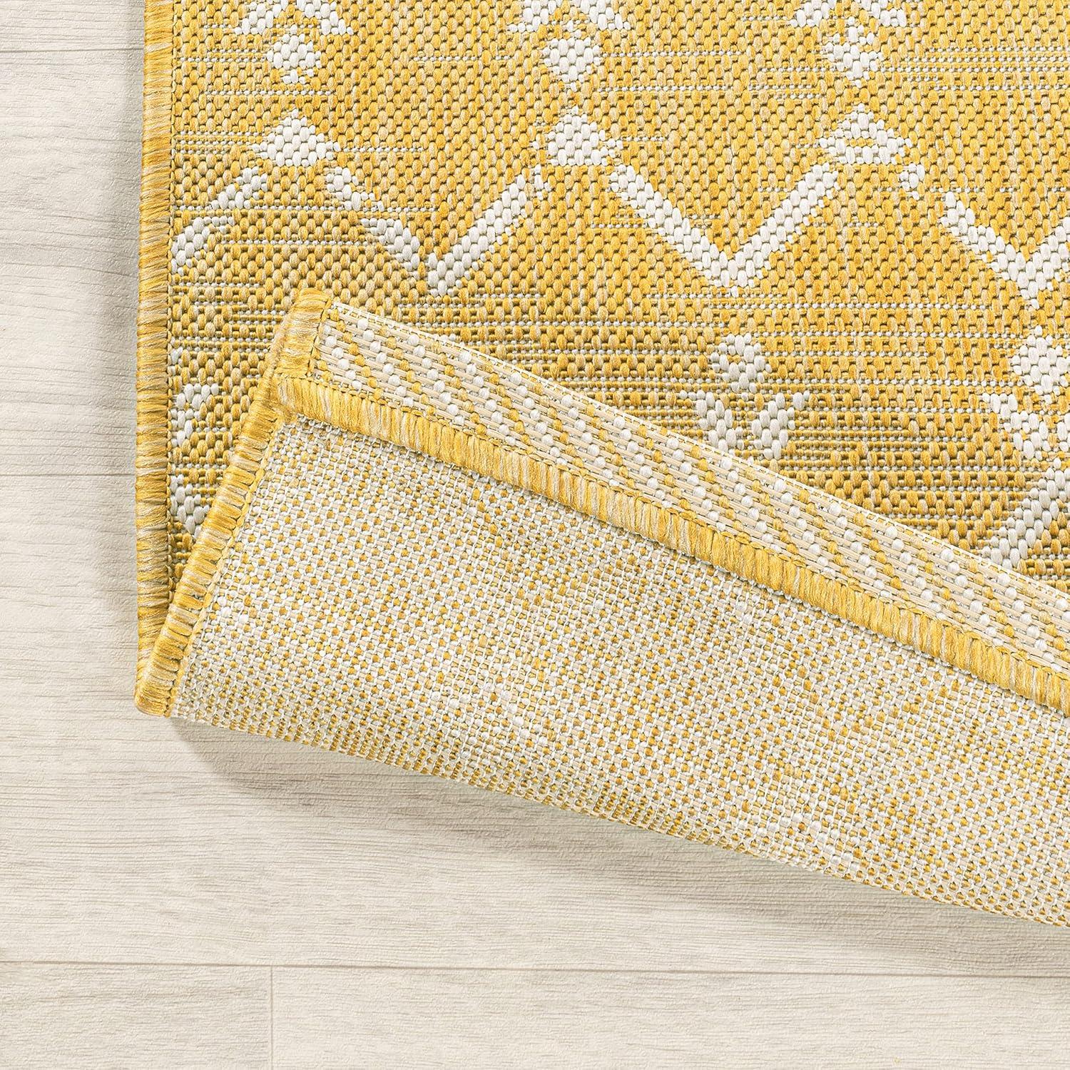 image:imageJONATHAN Y Moroccan Geometric Indoor Outdoor Square Area Rug 5X5 NavyBeige Ourika Textured Weave for Backyard Patio Porch EasyCleaning High Traffic PetFriendly NonShedding SMB108K5SQYellowCream