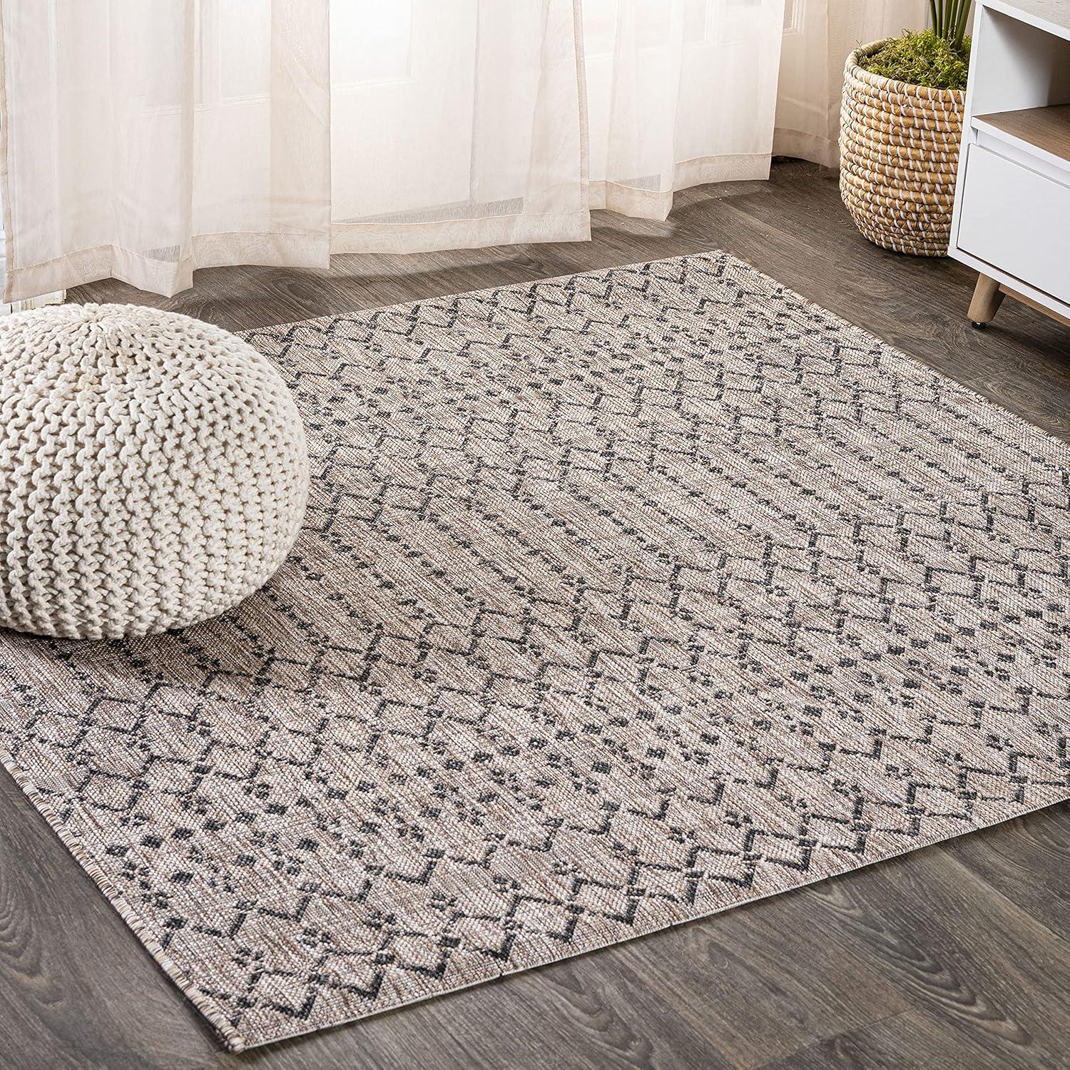 image:imageJONATHAN Y Moroccan Geometric Indoor Outdoor Square Area Rug 5X5 NavyBeige Ourika Textured Weave for Backyard Patio Porch EasyCleaning High Traffic PetFriendly NonShedding SMB108K5SQNaturalBlack