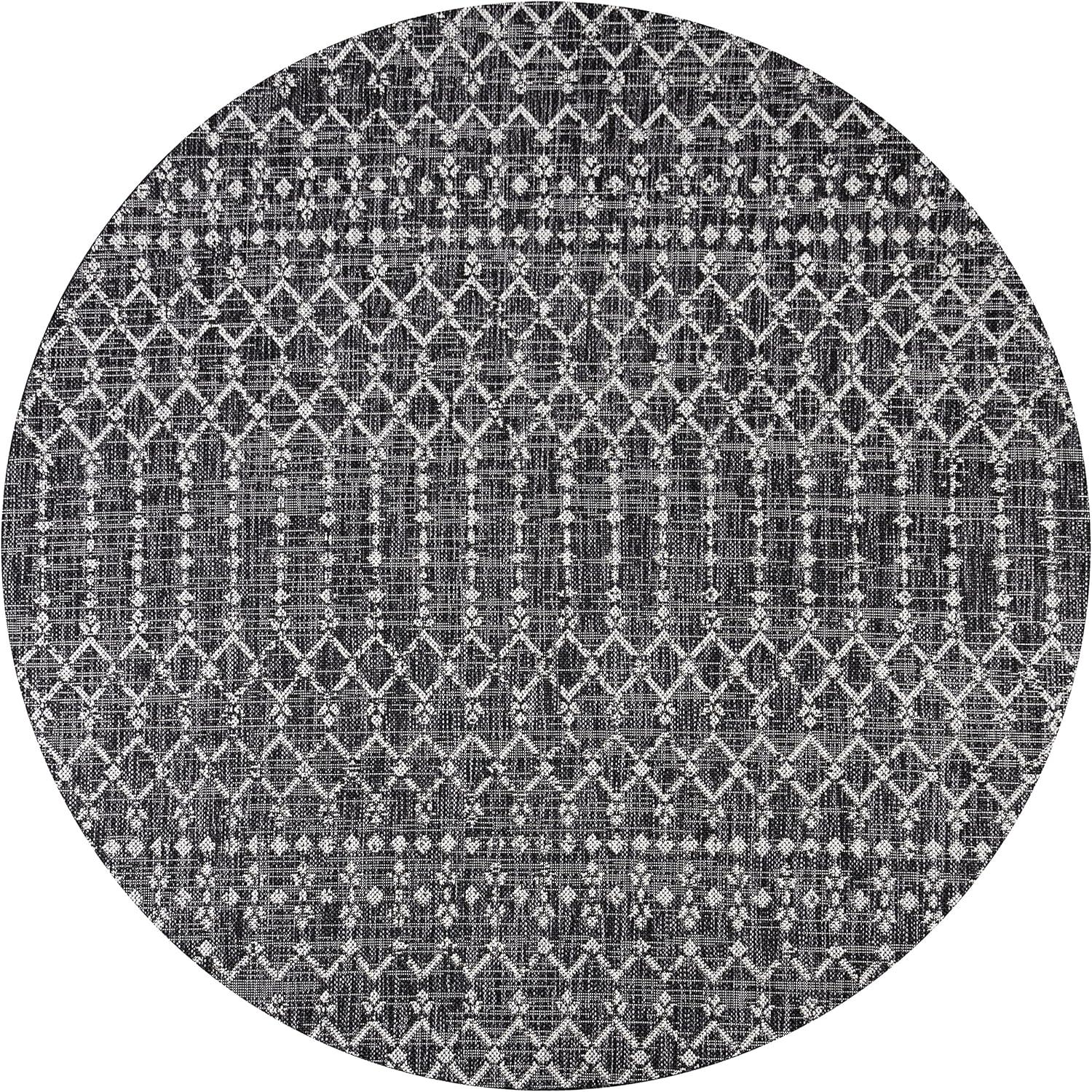 image:imageJONATHAN Y Moroccan Geometric Indoor Outdoor Square Area Rug 5X5 NavyBeige Ourika Textured Weave for Backyard Patio Porch EasyCleaning High Traffic PetFriendly NonShedding SMB108K5SQBlackGray