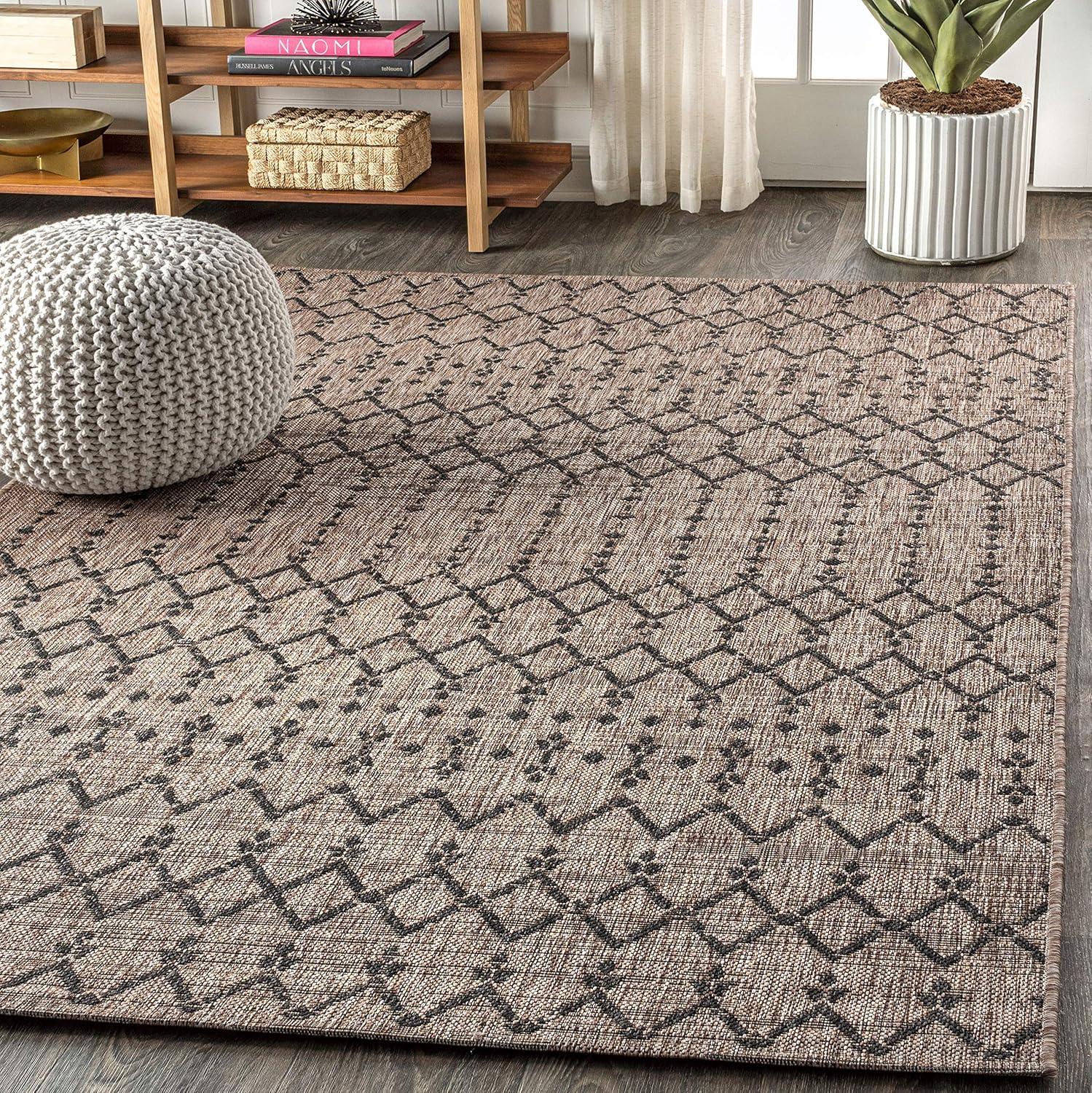 image:imageJONATHAN Y Moroccan Geometric Indoor Outdoor Square Area Rug 5X5 NavyBeige Ourika Textured Weave for Backyard Patio Porch EasyCleaning High Traffic PetFriendly NonShedding SMB108K5SQNaturalBlack