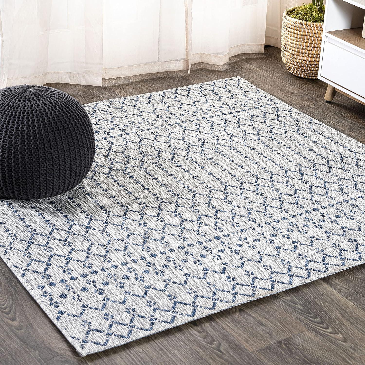 image:imageJONATHAN Y Moroccan Geometric Indoor Outdoor Square Area Rug 5X5 NavyBeige Ourika Textured Weave for Backyard Patio Porch EasyCleaning High Traffic PetFriendly NonShedding SMB108K5SQLight GrayNavy