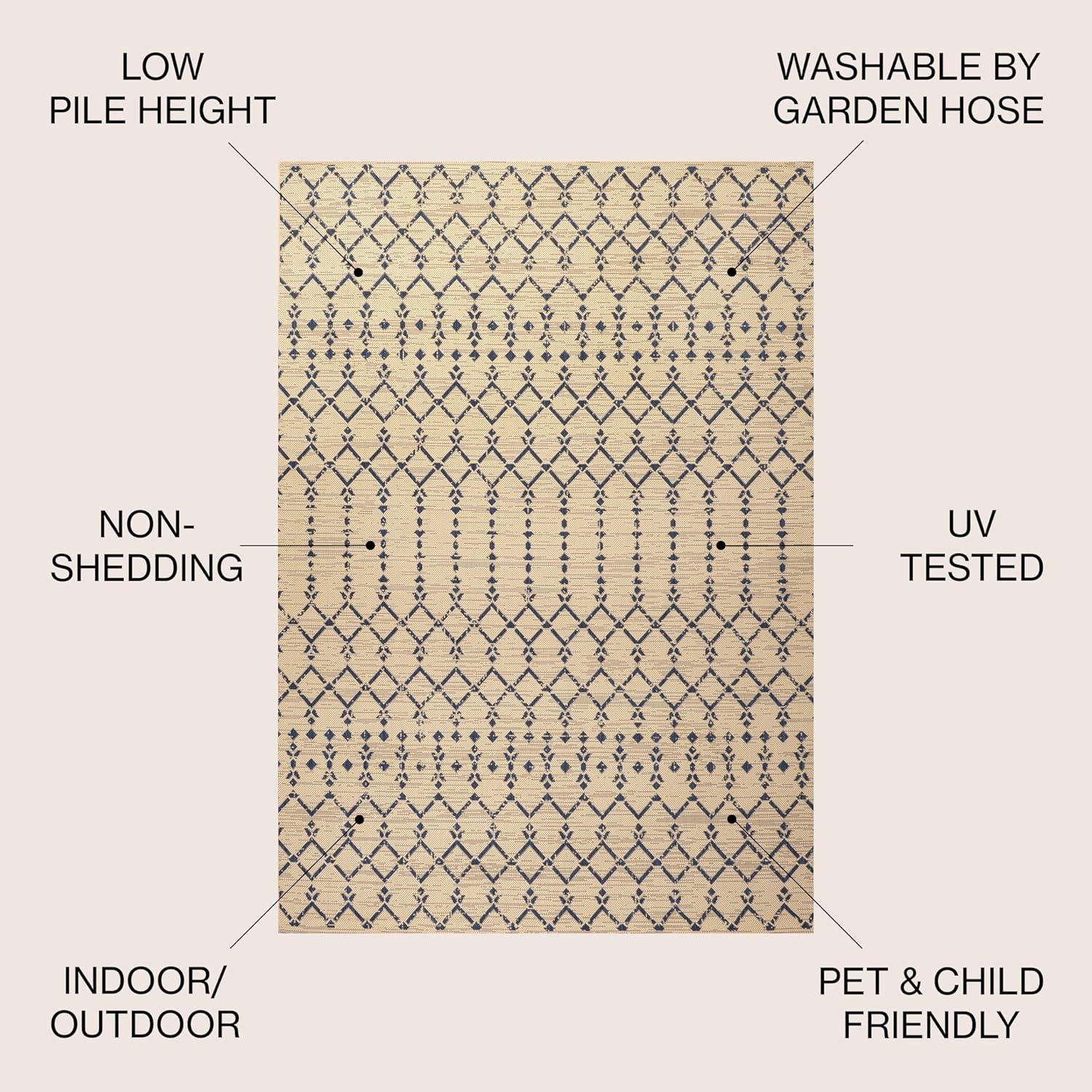 image:imageJONATHAN Y Moroccan Geometric Indoor Outdoor Square Area Rug 5X5 NavyBeige Ourika Textured Weave for Backyard Patio Porch EasyCleaning High Traffic PetFriendly NonShedding SMB108K5SQBeigeNavy